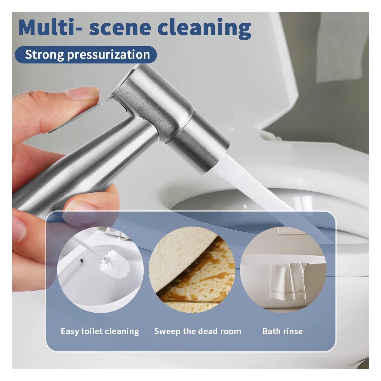 Juego de pulverizador de bidé de mano for inodoro, pistola pulverizadora de acero inoxidable for baño, ducha, limpieza, accesorios de higiene personal(Sliver)