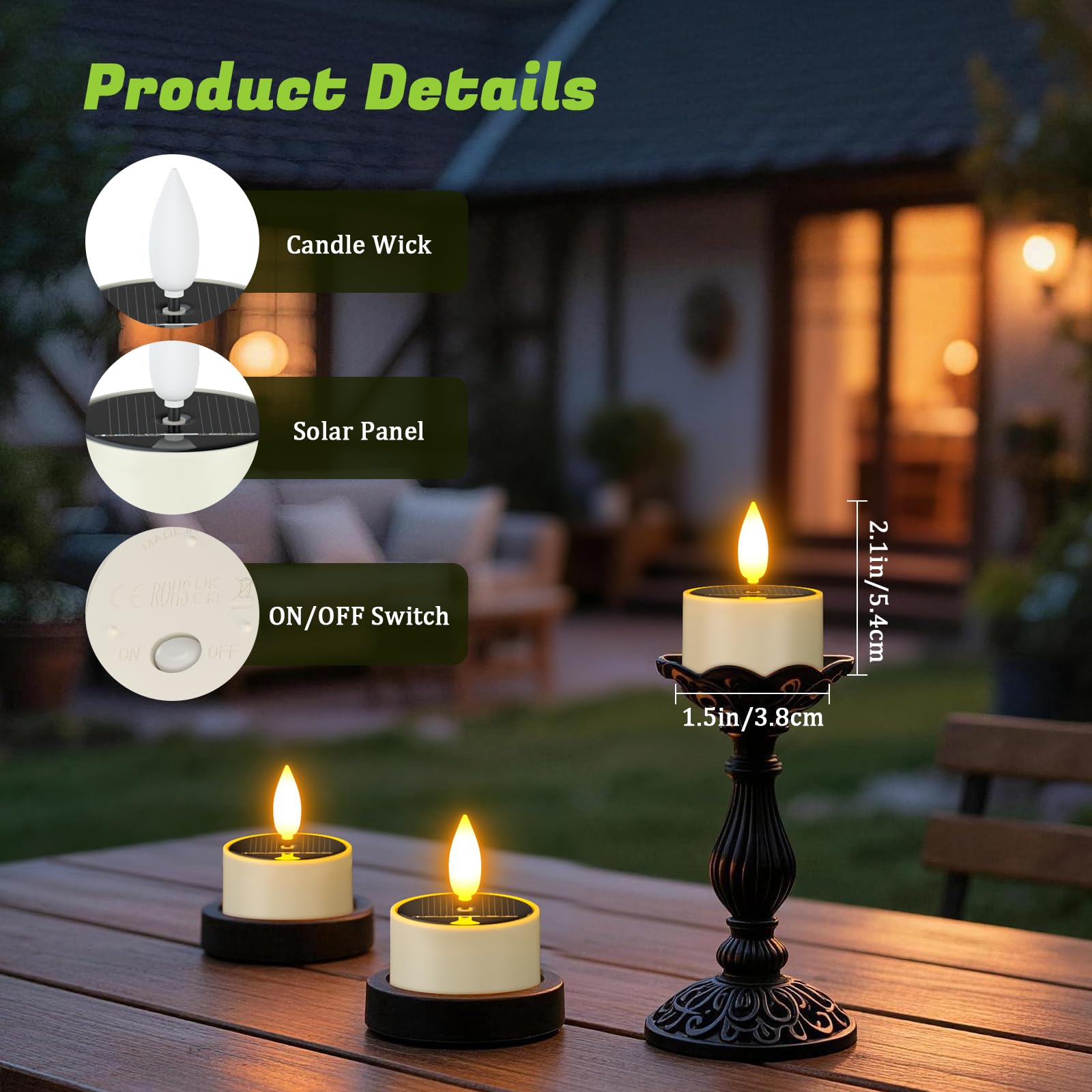PChero 12er Set Solar Teelichter für Außen, LED Flackernd Solar Kerzen Outdoor Wasserdicht, Aufladbare Teelichter Solarkerzen mit Dusk to Dawn Sensor für Garten Terrassen Balkon Laterne Grab Deko