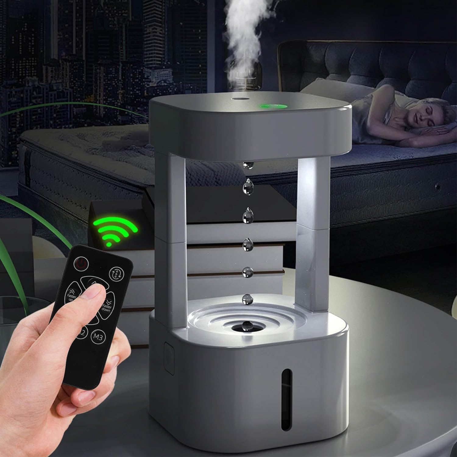 per Uso Domestico Spina USB Anti gravità 580ml 10-12h Umidificatori a Nebbia Cartuccia for aromaterapia incorporata for Camera da Letto (Luce Bianca)(White Light)