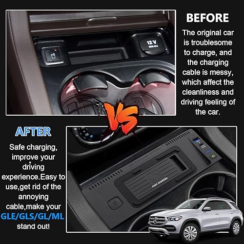 Miniatura 3 de Singkin Cargador de coche inalámbrico para Mercedes-Benz GLEGLE CoupéGLSGLML W166 X166 C292 GLE350 GLS400 ML450 GL550 AMG 2012-2019 accesorio,