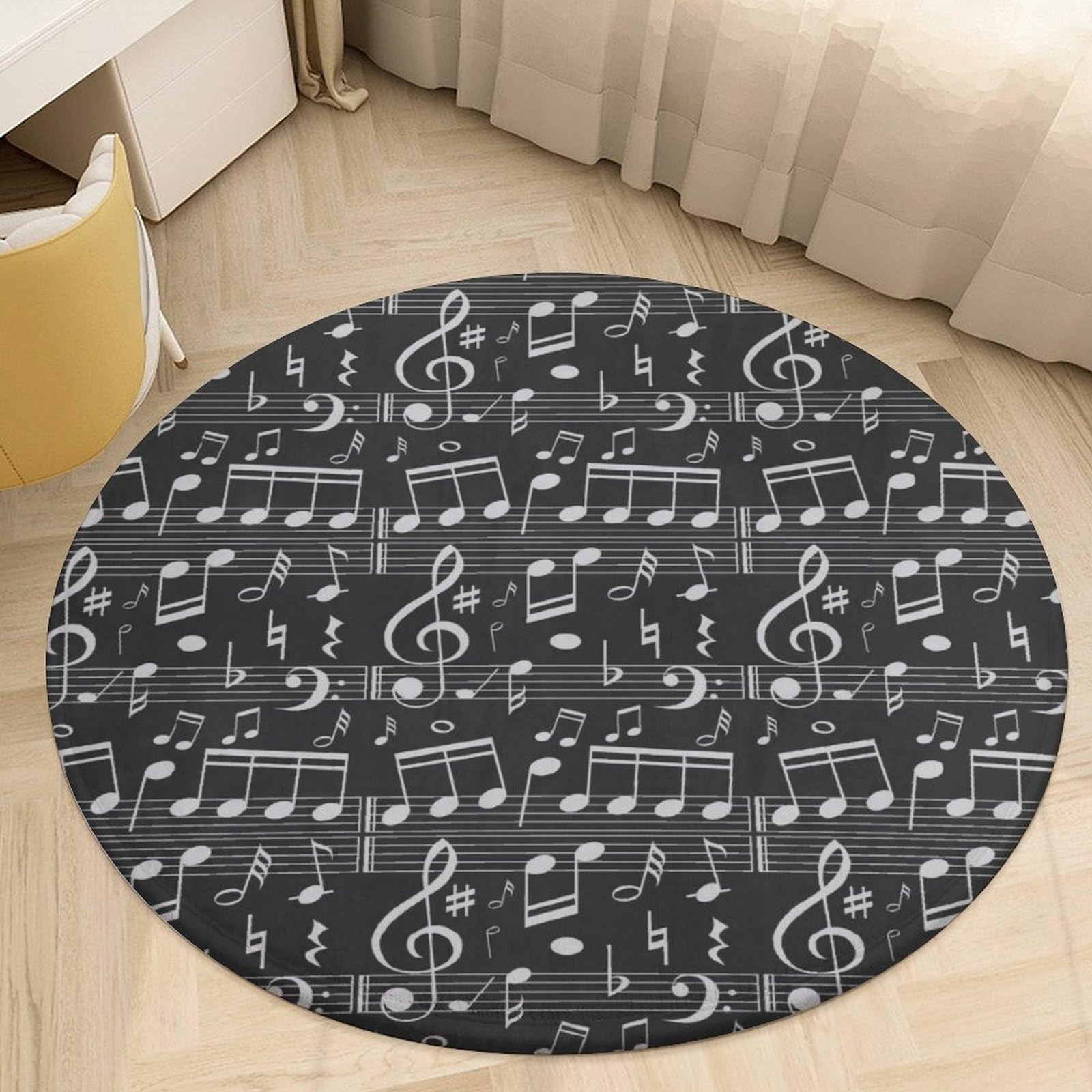 Tapis rond musical en velours corail antidérapant de 90 cm pour salon et chambre