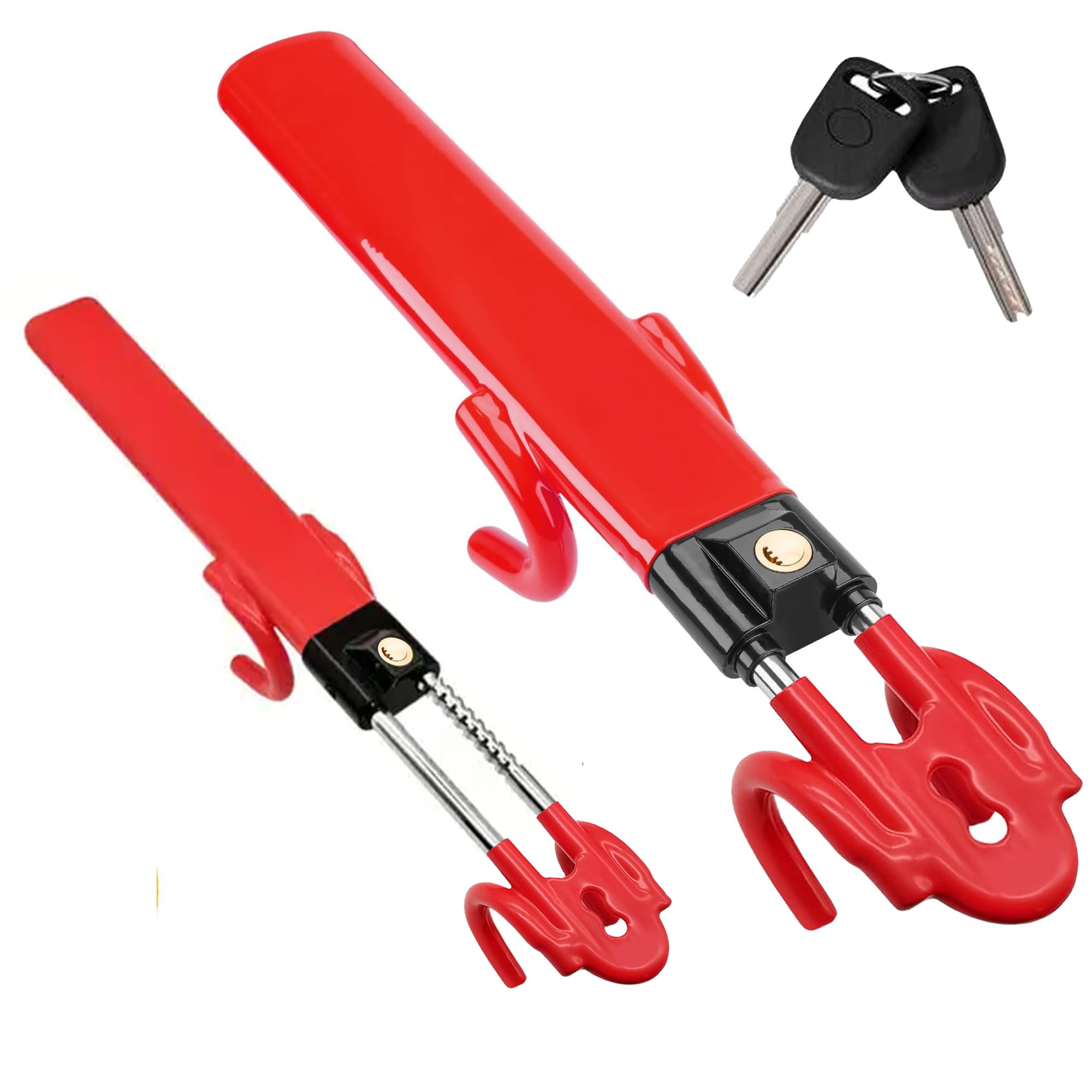 Atek Red Steering Wheel Lock Twin Bar, Car Anti-Theft Device With 2 Keys