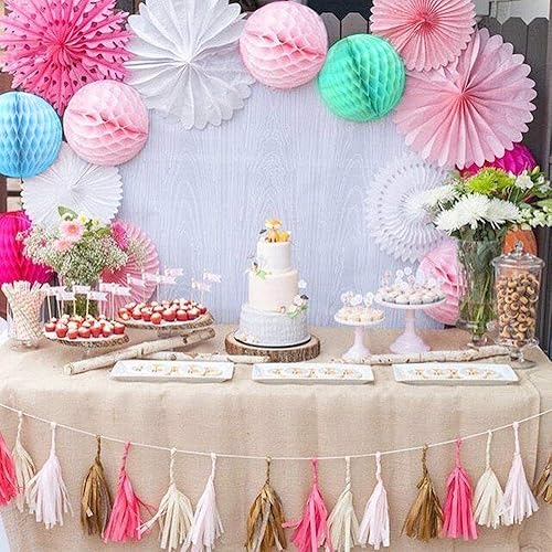 Miniatura 9 de Abanico de papel para decoraciones, bolas de papel de panal de papel para decoración de fiestas, juego de 3 abanicos de papel azul para decoración 3