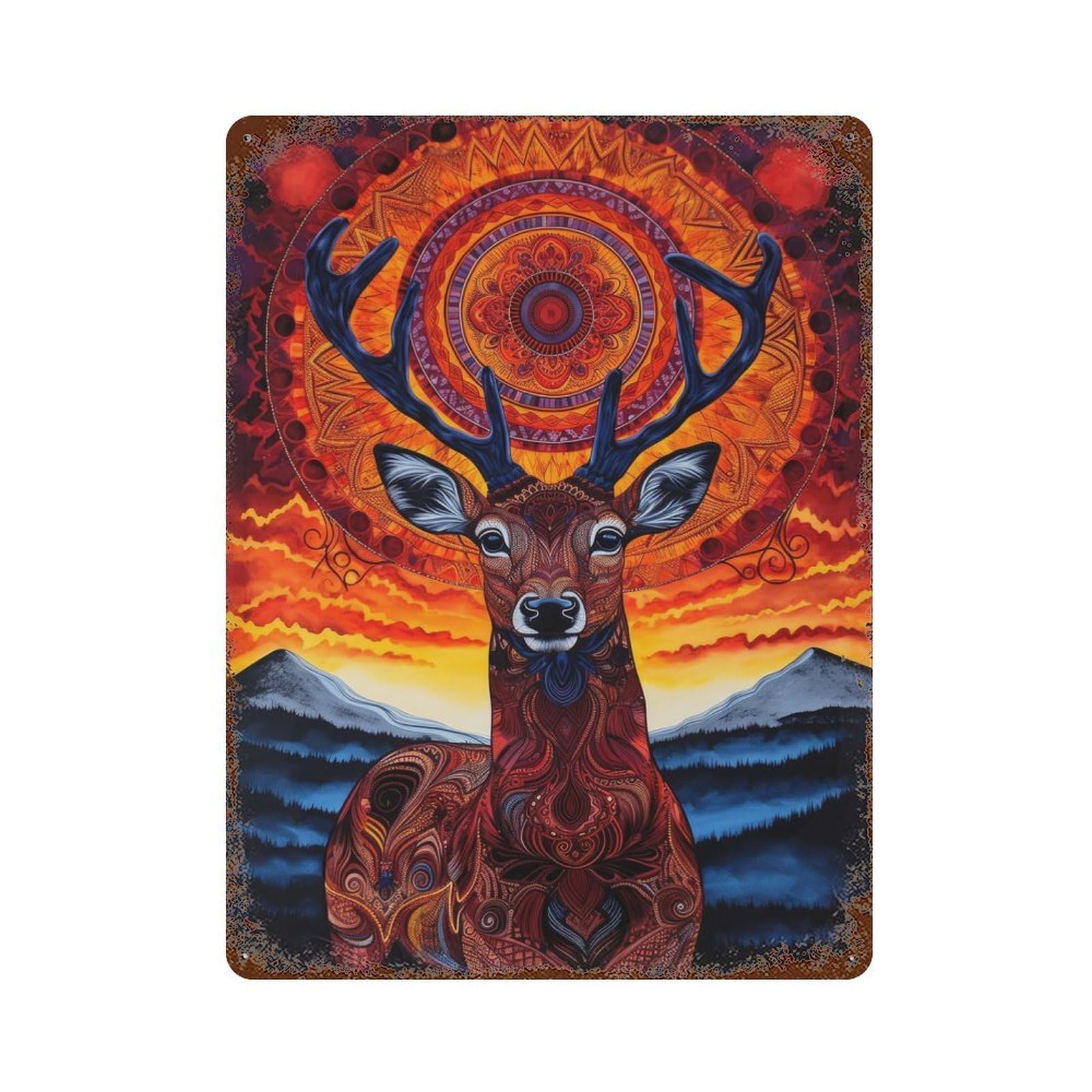 Rust Effect Deer Art Style 5 Vintage Rust Metal Sign 15.7"x11.8", Farmhouse Wall Decor for Basement, Hobby Room And Garage Decor