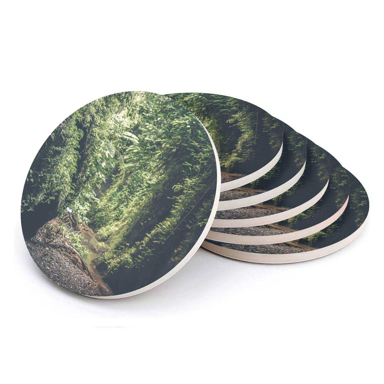 Sous-verre ronds en céramique cadeau crémaillère forêt et rivière lot de 6