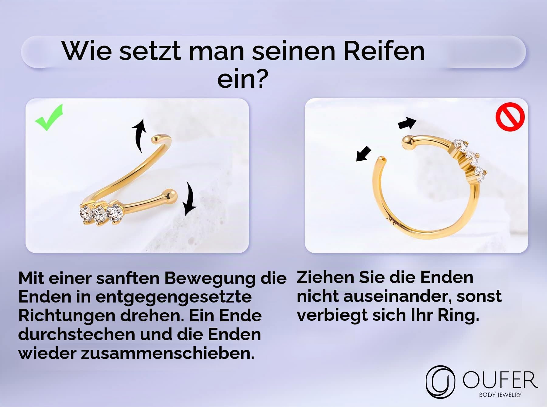 OUFER 0.8mm 9ct Gold Nasenpiercing Rings CZ 20 Gauge Nasenring Nasen Piercing Nase Hoop Gelbgold Seamless Helix Piercing Körper Schmuck Geschenke 8mm