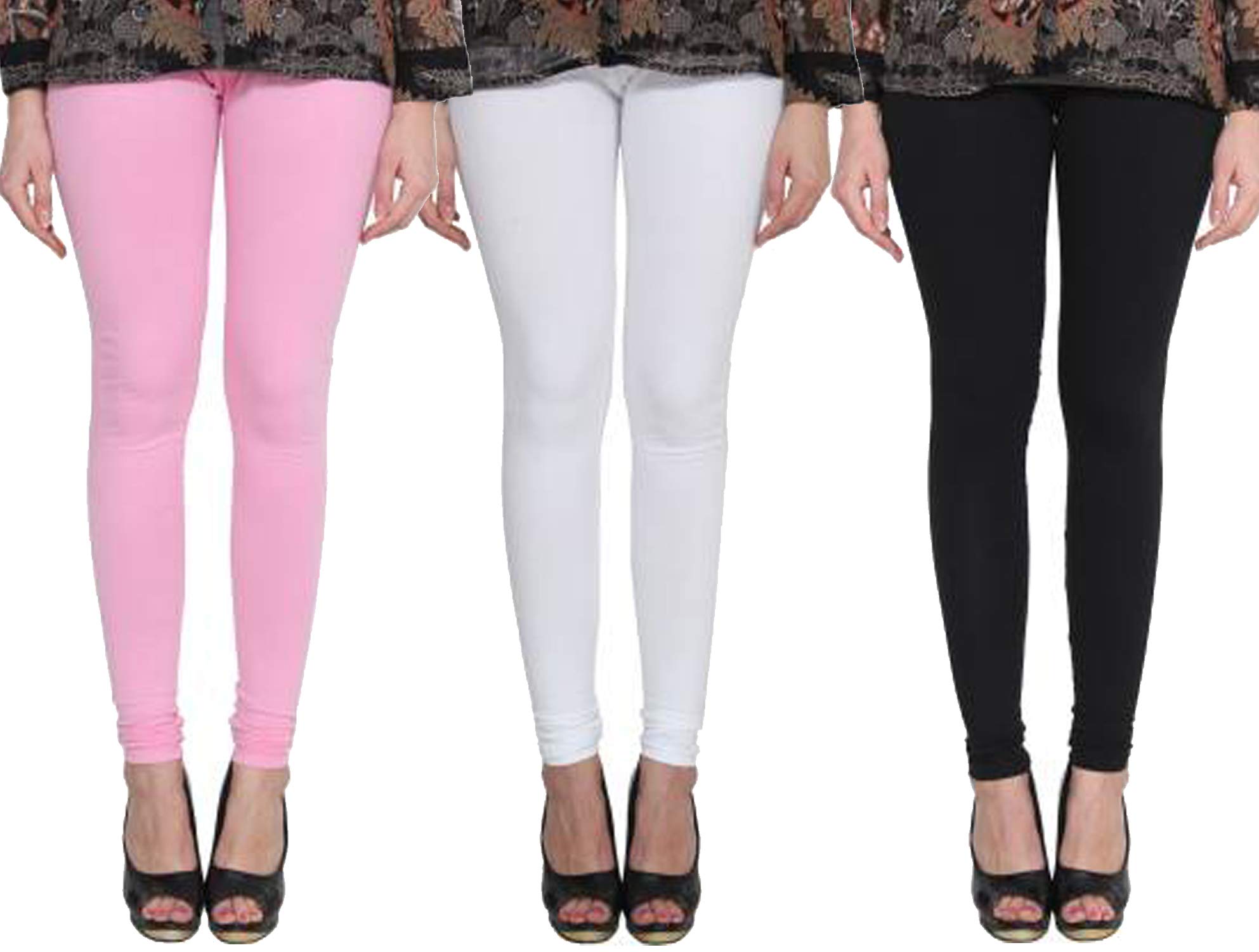 clarita Premium_Cotton Lycra_Churidar Leggings_For Women/Girls/Ladies_Combo Pack of 3_(Baby Pink, White & Black)-picture-25