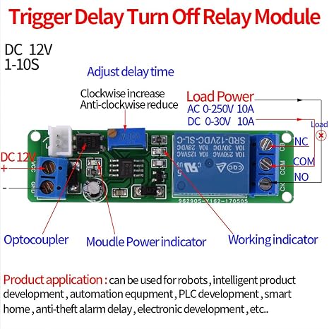 Timer Module 1 to 10sec DC 12V Adjustable Timer Delay Turn Off Module Timing Relay Time Switch