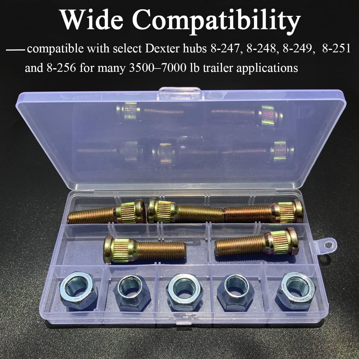 5Set 1/2 20 Wheel Studs with Lug Nuts, 1/2"-20 x 2 in. UHL Length 0.61 in. Knurl Press-in Trailer Wheel Studs Compatible with Dexter 3500-7000lbs Axle Trailer Hub