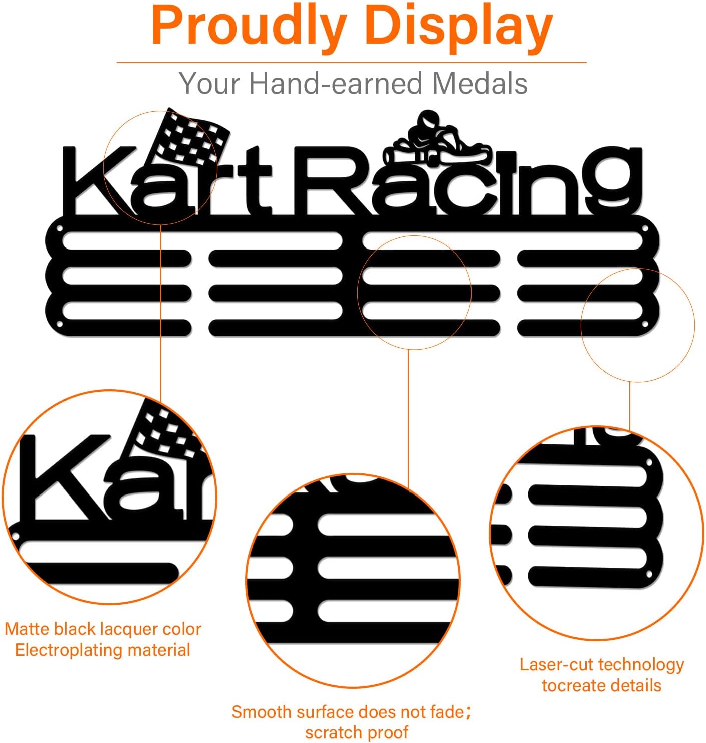 SUPERDANT Kart Racing Medal Hanger Kart Medal Holder with 12 Lines Sturdy Steel Award Display Holders for Over 60 Medals Wall Mounted Medal Display Racks for Ribbon Lanyard