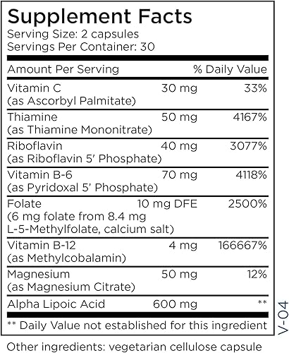 Miniatura 4 de Metabolic Maintenance NERVEsustain - Soporte para nervio periférico + homocisteína, magnesio, vitaminas B con metilo B12 + folato (30 cápsulas)