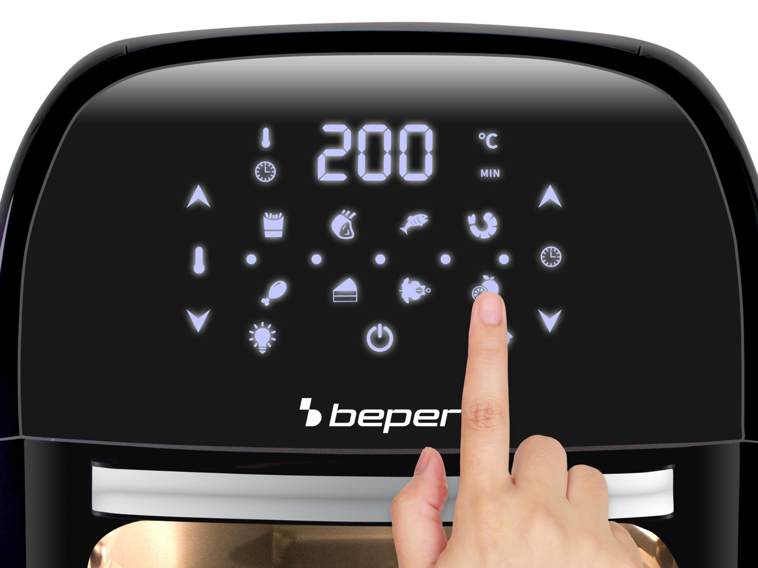 BEPER P101FRI012 Digitale Heißluft Fritteuse, Girarrosto, Ofen, Toaster, Trockner,12L, 1800W, Touch-Panel, 8 Programme, Zubehör, Verstellbar, Schwarz