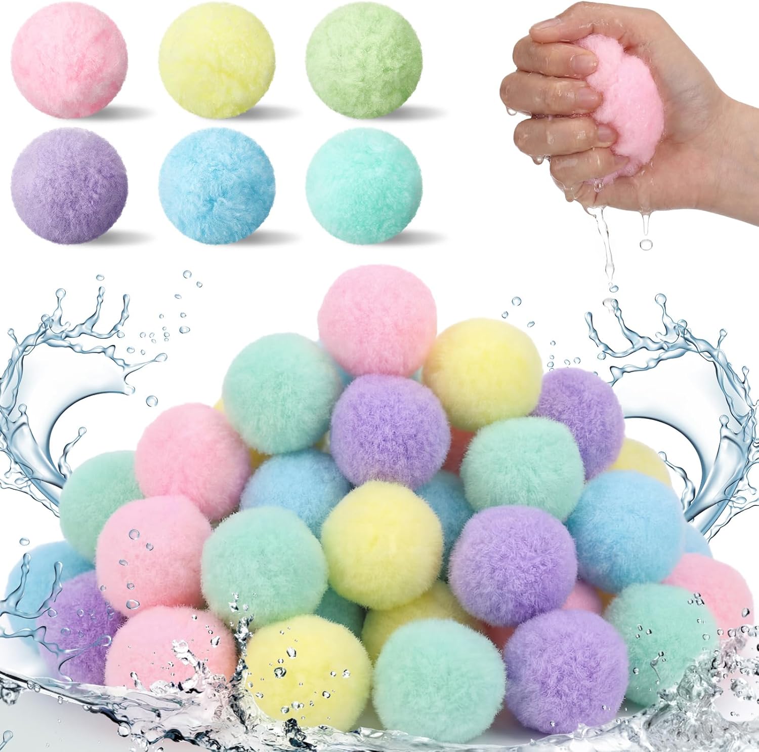 150 Pcs Reusable Water Balls, Soft Cotton Balls Quick Fill Water Balloons for Outdoor Summer Pool Party Favors, Backyard Beach Games (2.36 Inches)