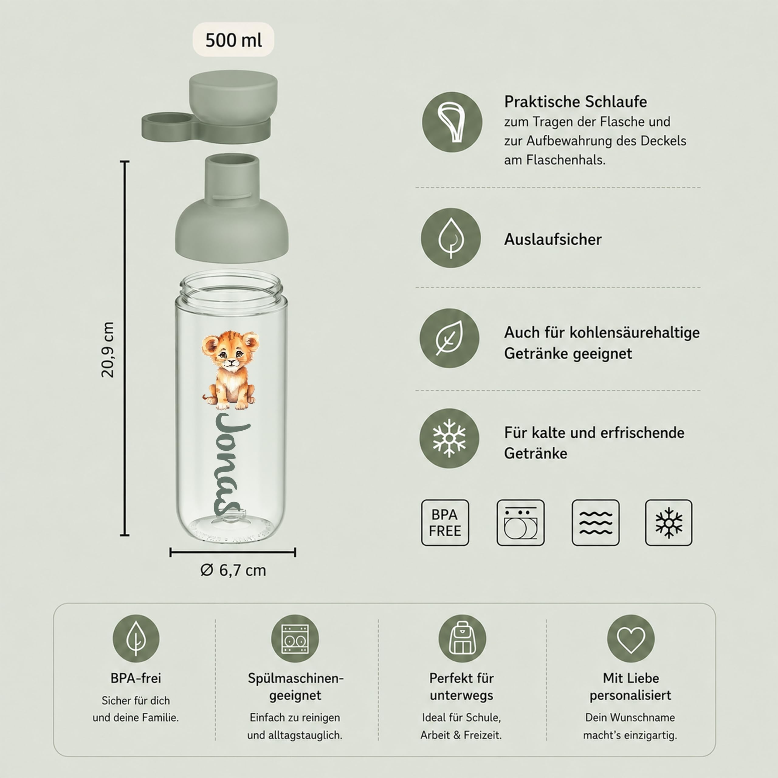 Mepal Personalisierte Brotdose Trinkflasche | Boho Löwe mit Wunschname