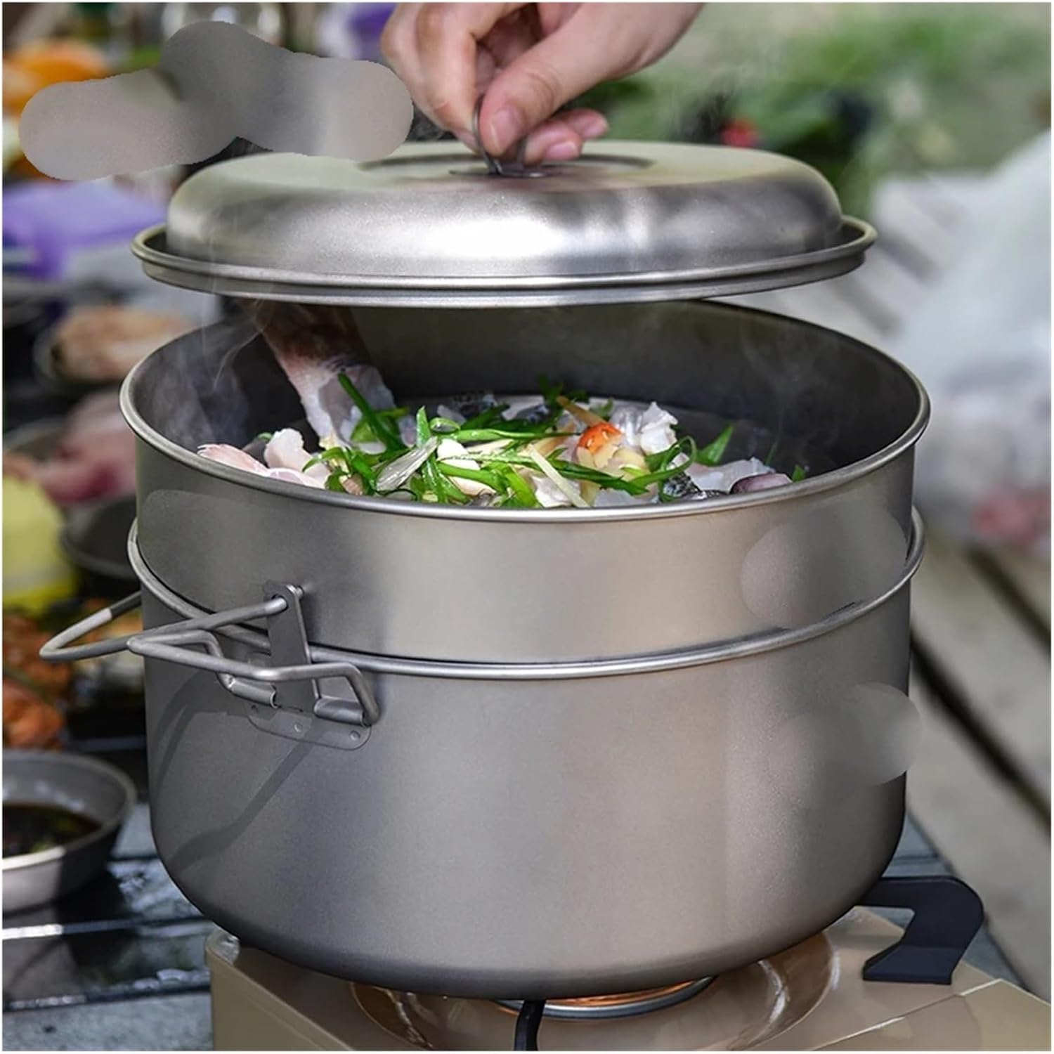 Compatible for Boundless Voyage 4.5L Titanium Soup Pot with 2L Steamer 3-5 Person Outdoor Travel Camping Cookware Stockpot with Hanging Ring