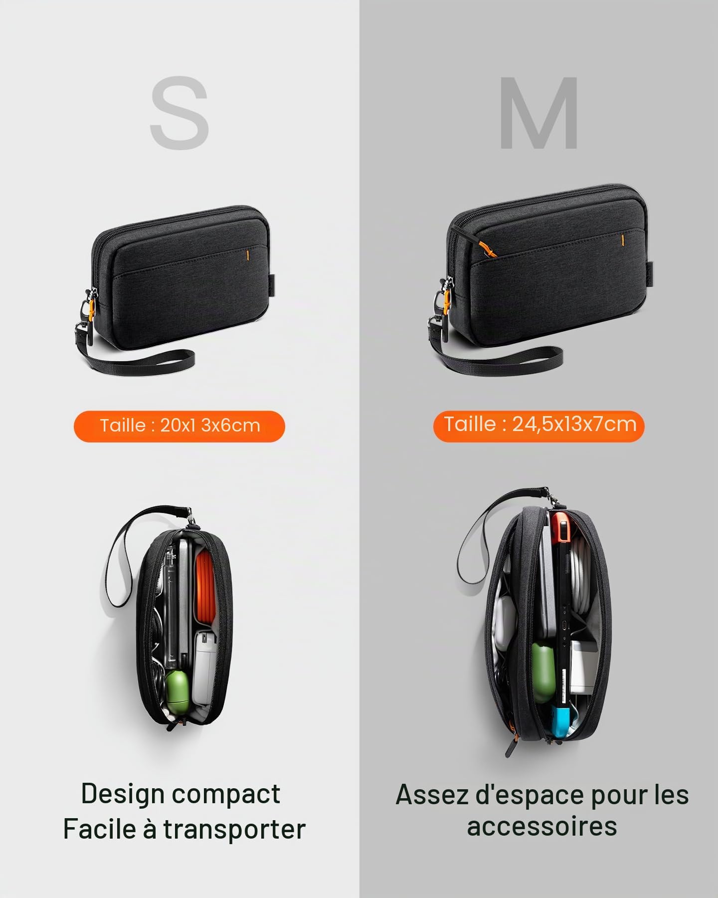 Inateck Sac de Rangement Câbles,Sac de Voyage Organisateur résistant aux éclaboussures, Pochette pour Accessoires électroniques, Compatible avec la Souris,Les câbles,l'alimentation Mobile, la clé USB