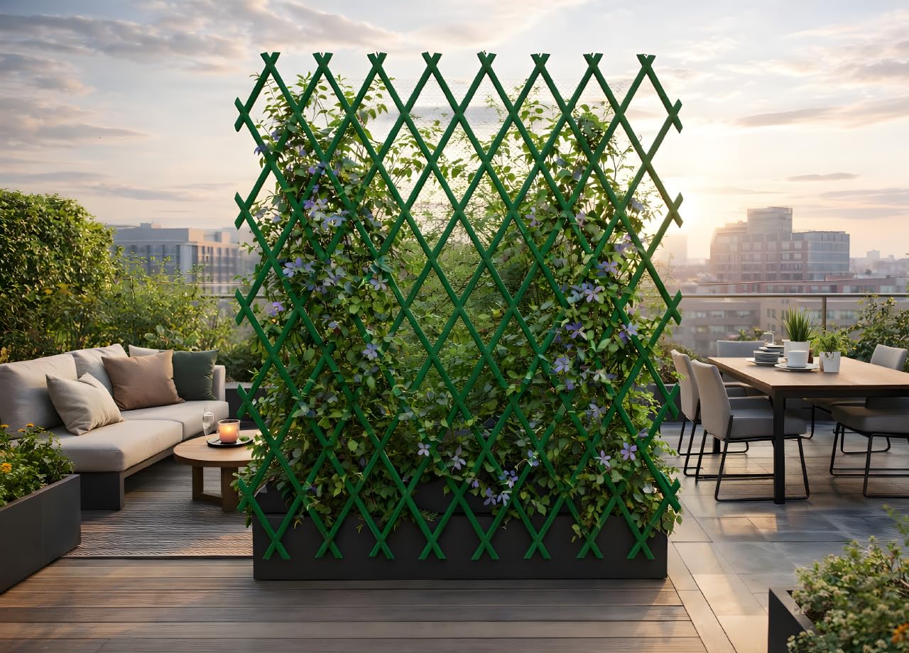 BIANCHERIAWEB Traliccio Estensibile in PVC per Piante Rampicanti Recinzione Giardino Balcone 100x200 Verde