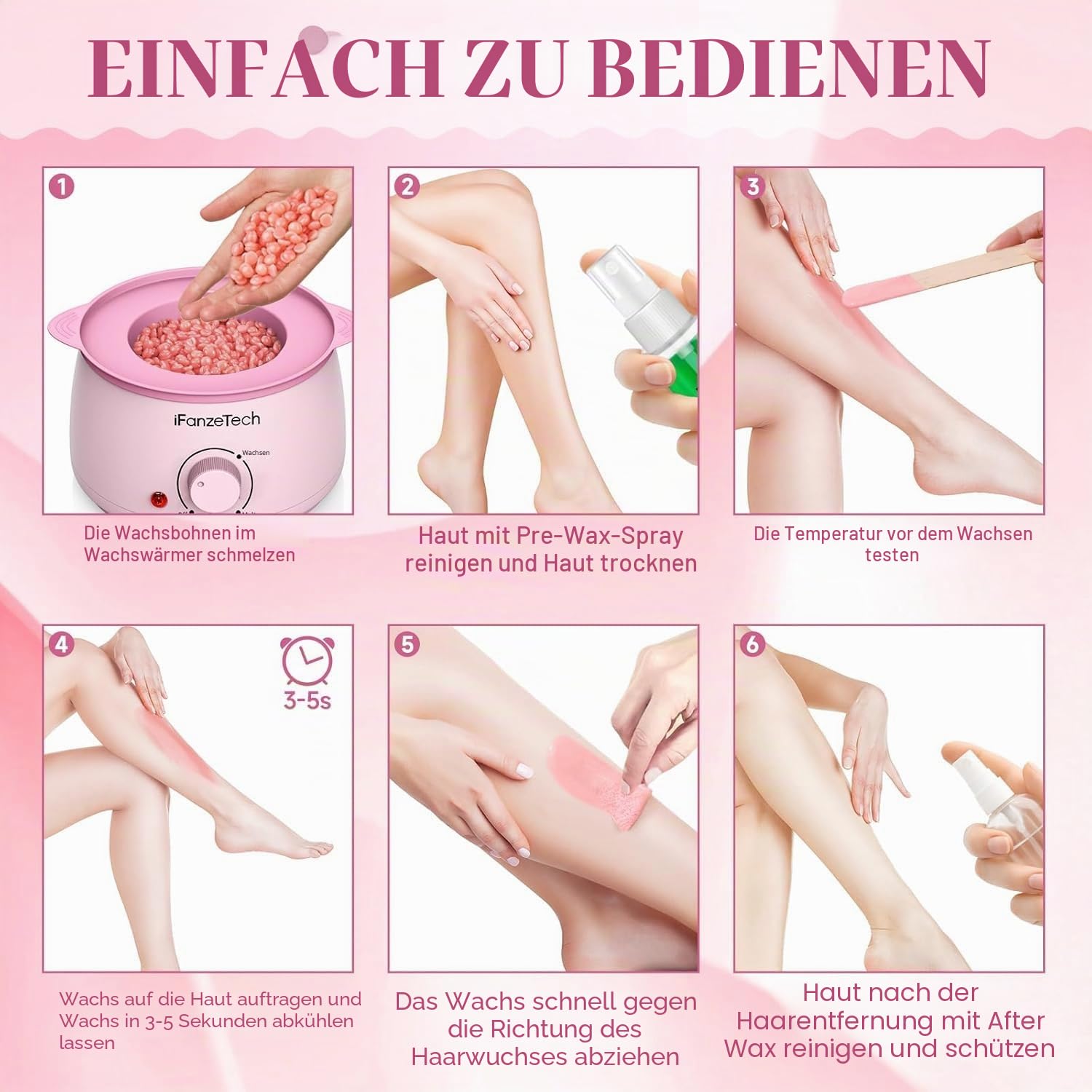 iFanzeTech Wax Maschine Waxing Set Frauen: Wachs Haarentfernung - Wachswärmer Wachsgerät zur haarentfernung mit 5 Packungen Waxing Perlen, Wachsmaschine Heißwachsgerät Set für Heimsalon