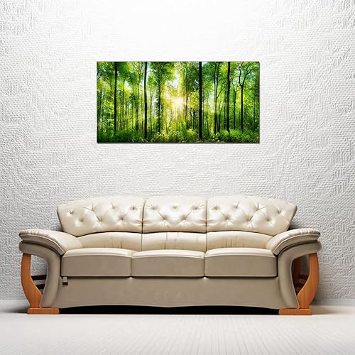 Miniatura 6 de Lienzo impreso para pared, decoración del hogar, amanecer por la mañana, árboles verdes, paisaje, sol sobre bosque, imagen realismo, rústico,
