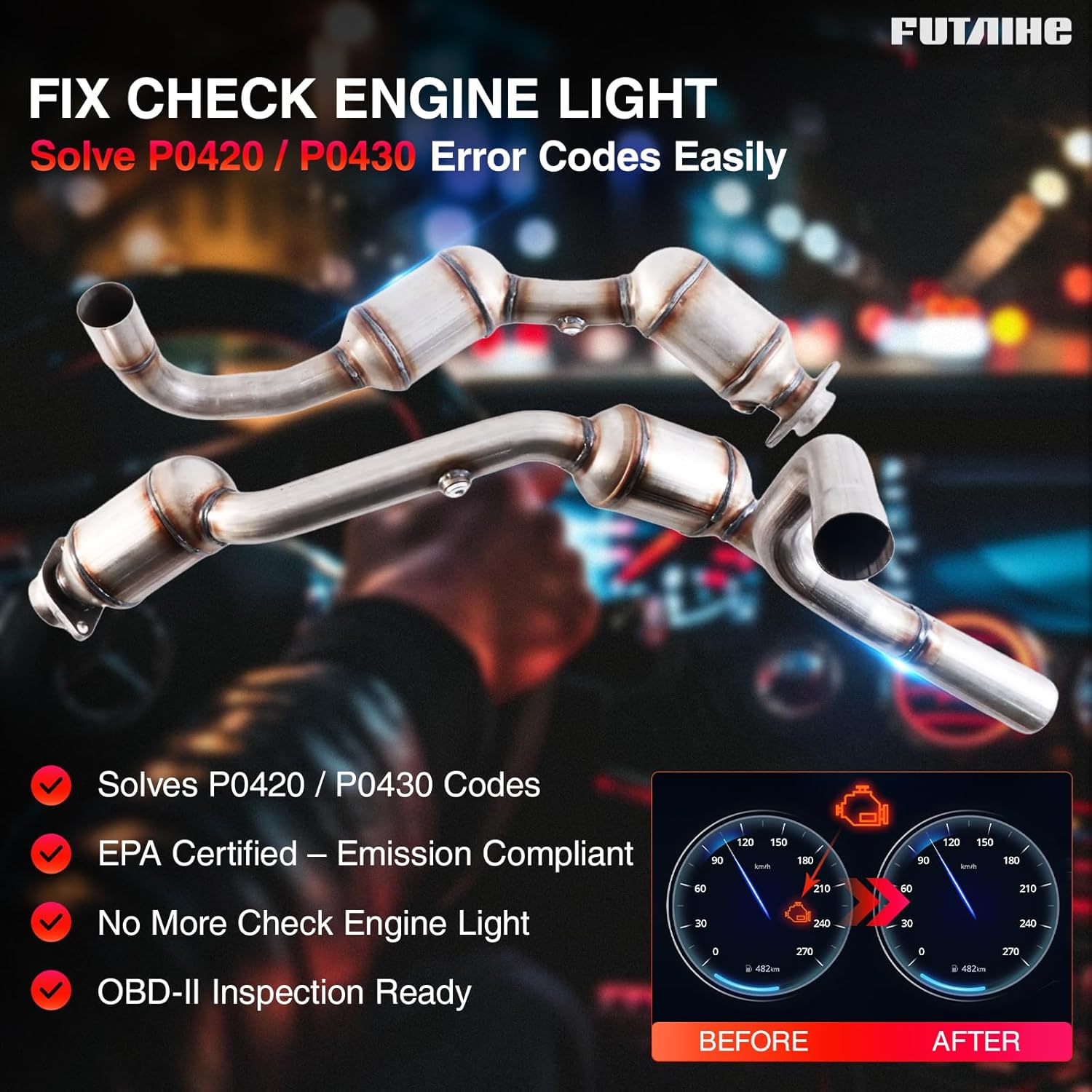 exhaust manifold catalytic converter compatible with 2007 2008 2009 jeep wrangler 3.8l (epa compliant)