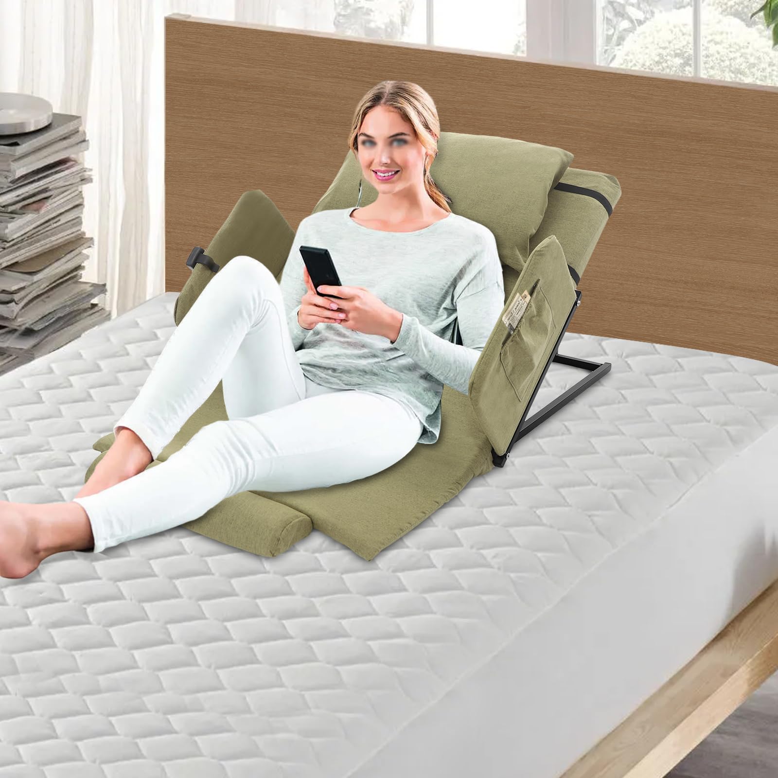 Lift électrique réglable pour matelas tête et pied avec coussin amovible, housse de matelas à fermeture éclair, lit électrique réglable avec accoudoirs pour personnes âgées, personnes handicapées, 120
