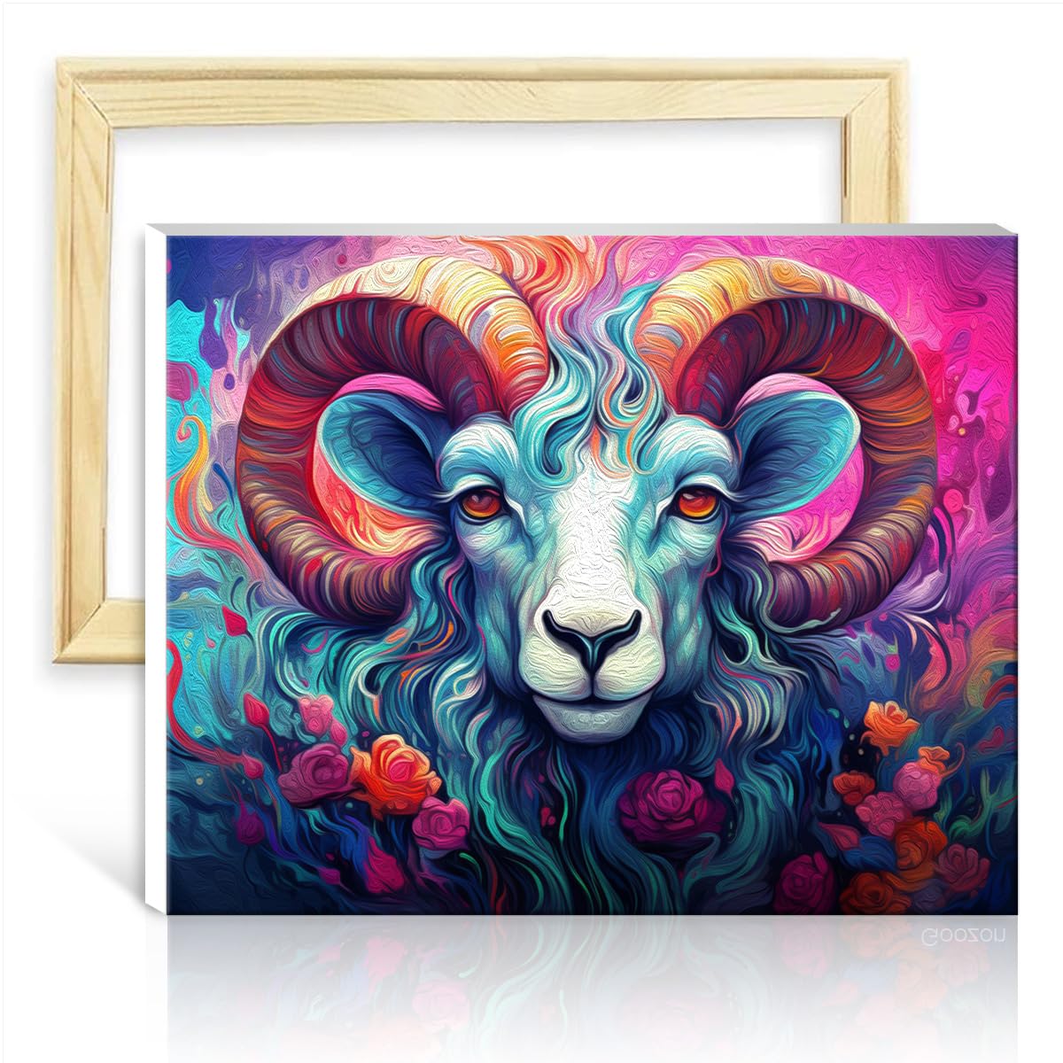 TANGFEIY Paintting Canvas Oil Painting Kit Goat on Canvas Painting Adults Beginner with Brushes and Acrylic Pigment Painted Style for Home Decor DIY Frame(30x40cm)