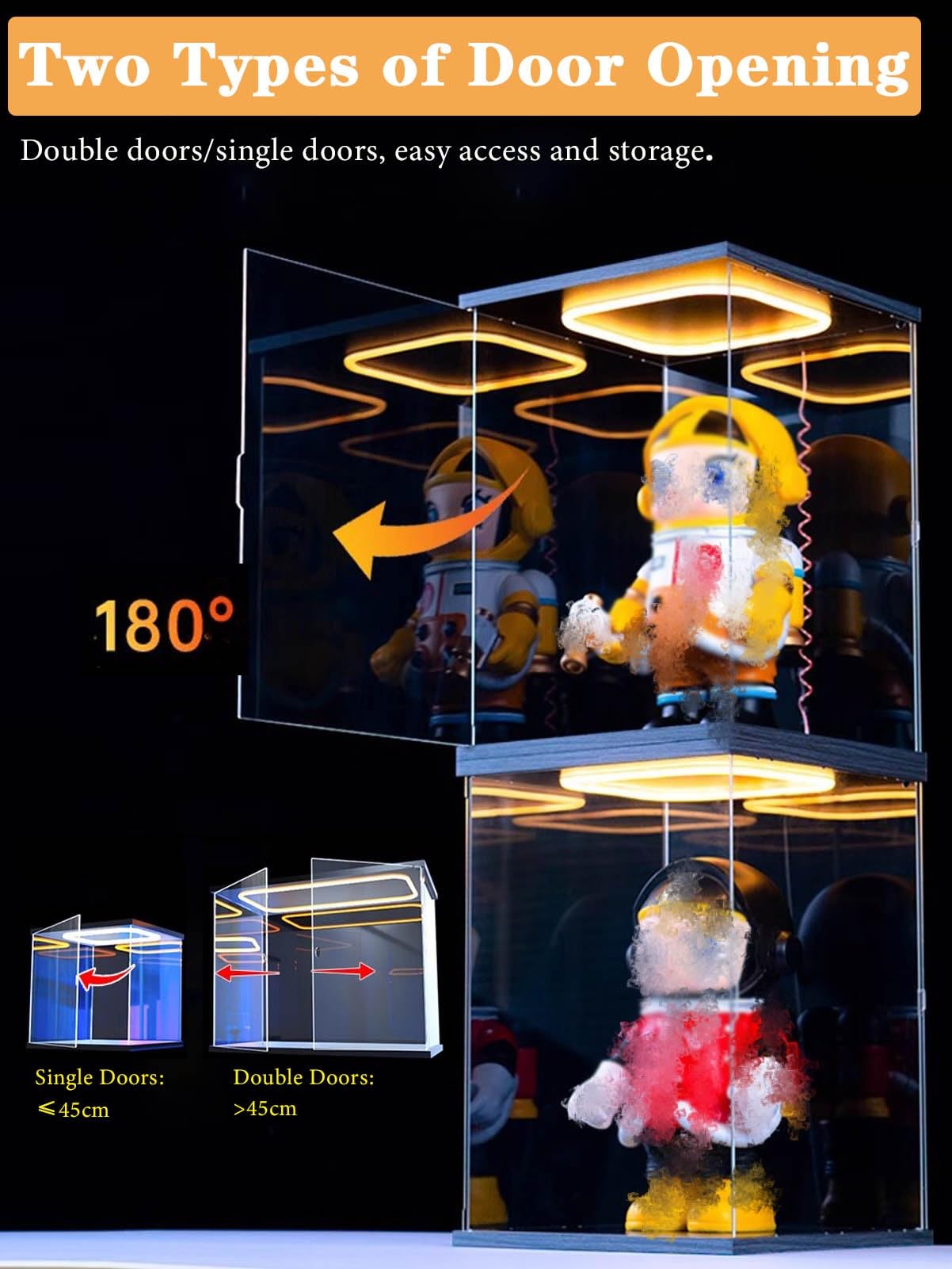 Vetrinetta Espositiva Vetrina con Illuminazione a LED per Action Figure, Contenitori Rettangolari In Acrilico per Giocattoli, Scatola Trasparente Impilabile e Antipolvere(35x15x25cm(14"x6"x10"))