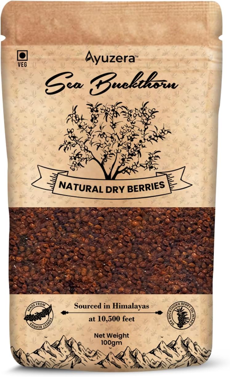 Wellwith by Ayuzera Himalayan Sea Buckthorn Dry Berry 100G, Protein Rich, Nourishes Skin, Rich In Omega, Fatty Acids, Vitamin E, Vitamin C, Quality Source Of Vitamins And Phytonutrients (100G)