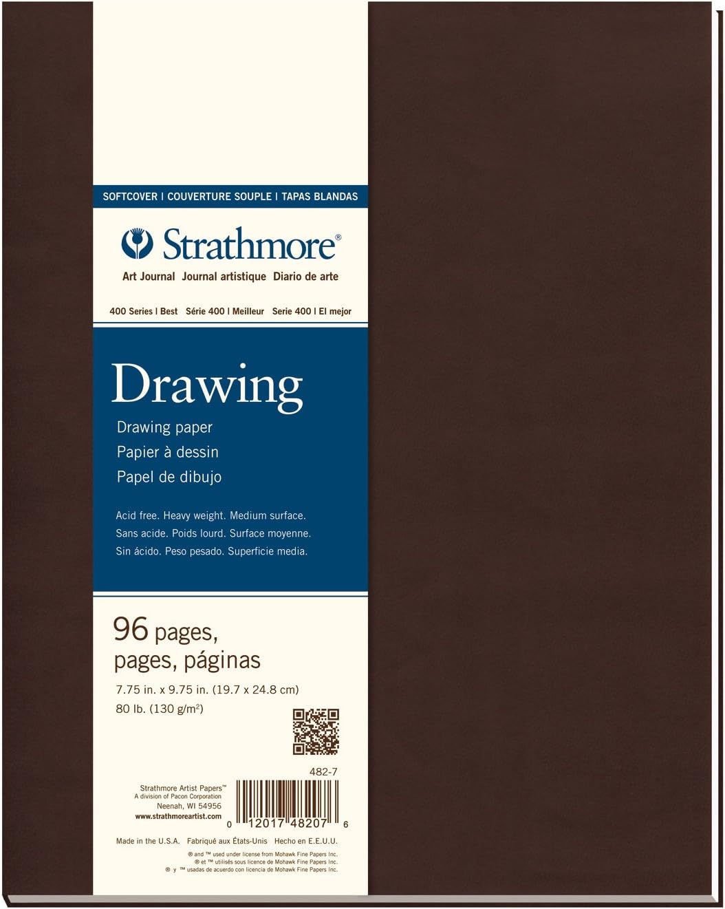 Strathmore Art Journal, Cream Drawing Paper, Brown Softcover, 7.75x9.75 inches, 48 Sheets - Lay Flat Professional Artist Notebook for Ink, Sketching, Drawing