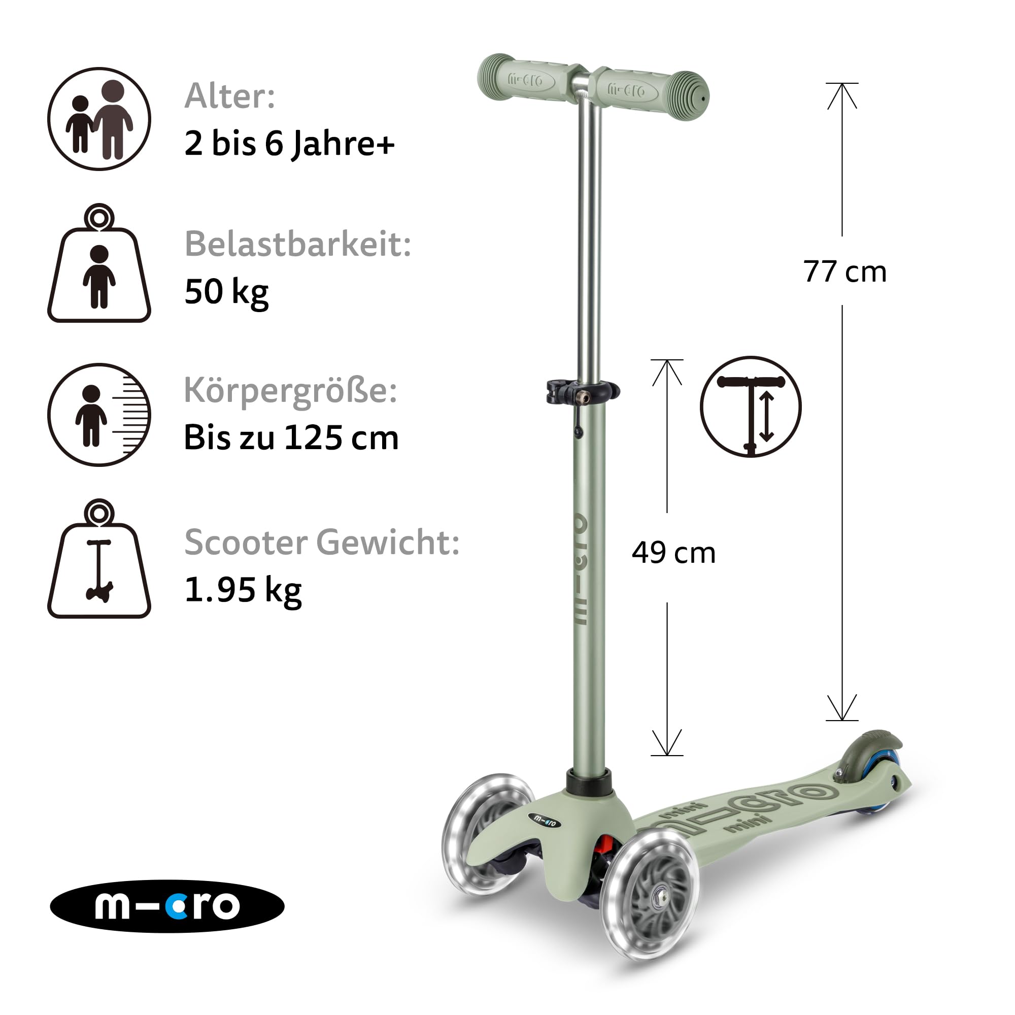 micro™ mini micro Deluxe Rock & go LED | Das ORIGINAL | Innovatives 6-in-1 System | Vom Wippen zum Scooter, Alles INKLUSIVE | Roller für Kinder von 1 bis 6 Jahren