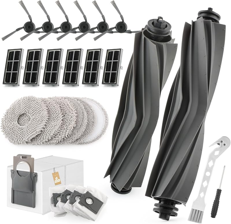 Set de accesorii 26 piese RongZy pentru aspirator Dreame X40 Ultra Complete, L40 Ultra, X40 Master, P50 Pro Ultra, conținând 2 perii principale, 6 perii laterale, 6 lavete mop, 6 filtre, 4 saci de praf