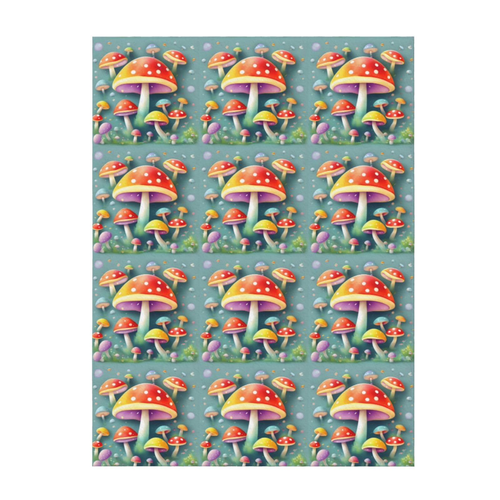 Couverture légère et durable motif champignons plaid chaud 203x152 cm