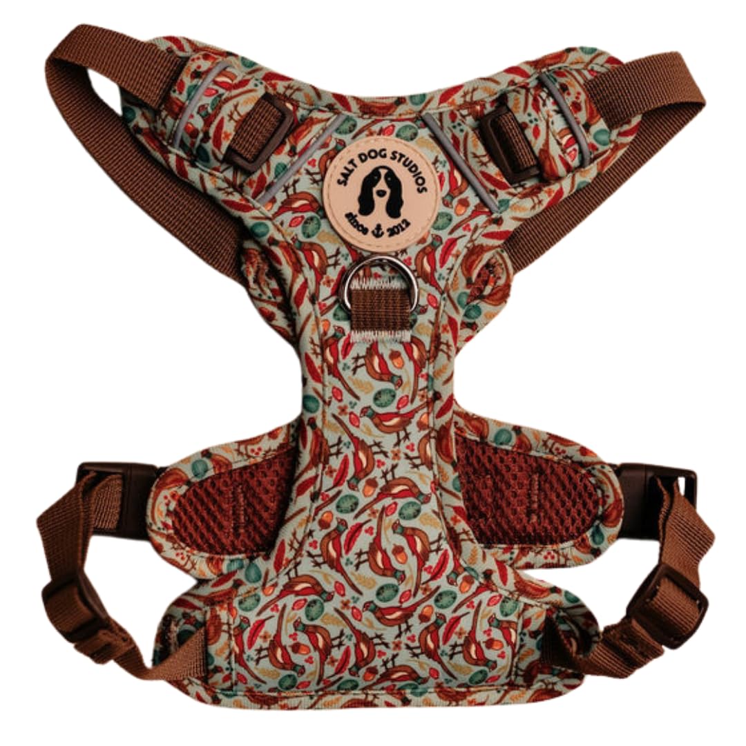 Woodland Dog Harness, Adjustable Mesh Harness for small, medium & Large Dogs, Lightweight Comfortable Harness with Front & Back D-Rings by Salt Dog Studios (Pheasants, Extra Large)