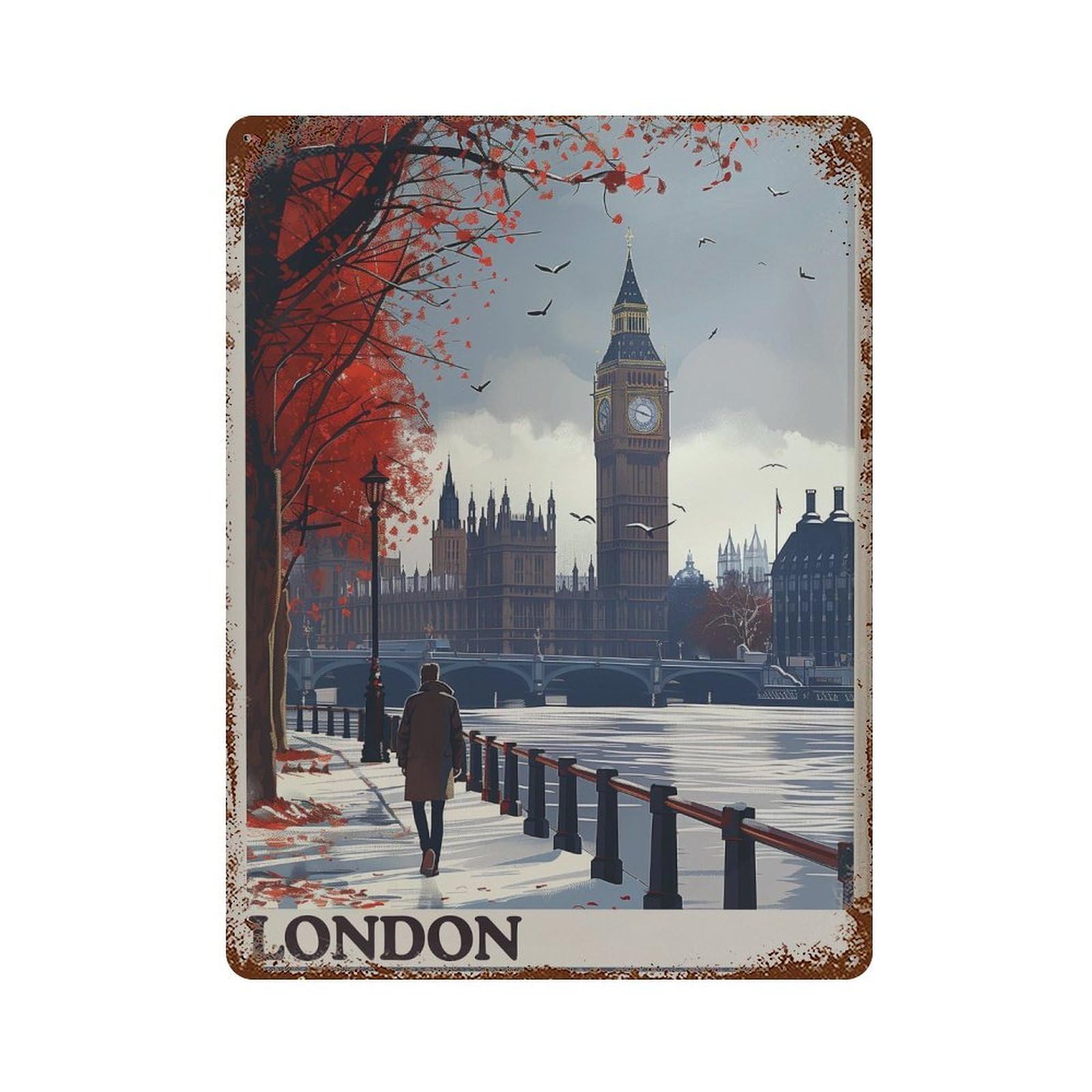 xiaoxiaoshen London Travel Big Ben England Wall Decor Art Metal Tin Poster Modern Home Decor Art Home Bar Shop Decorations Vintage Sign 40x30cm