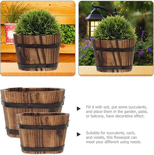 Miniatura 4 de Yardwe Maceta de madera, 2 unidades, macetas, macetas de madera retro para interiores, maceta de madera, maceta de madera para plantas al aire