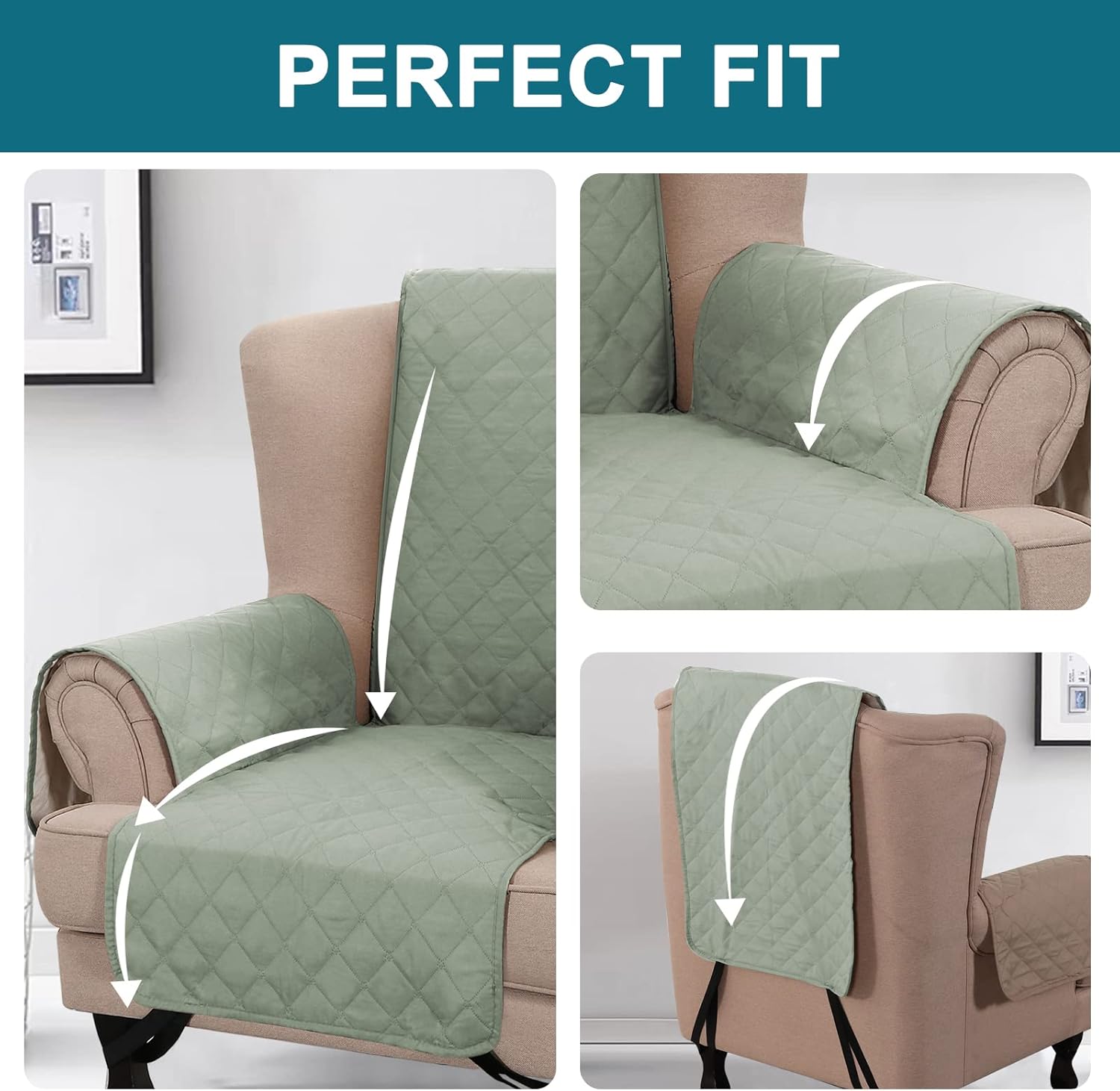 Wingback Chair Slipcover 1 Piece Waterproof Wing Chair Cover Washable Armchair Cover Stretch Furniture Protector for Living Room for Pets Kids (Sage)