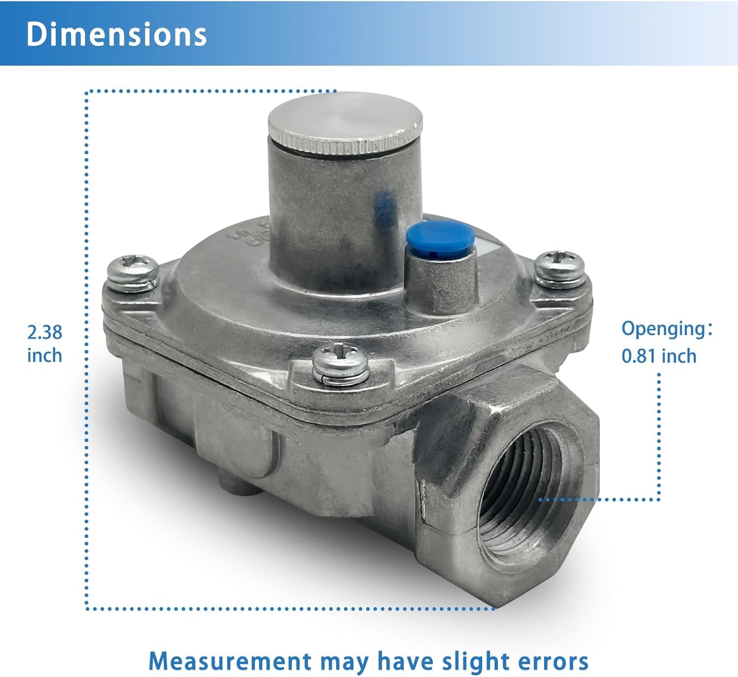 Regulator ciśnienia gazu - 1/5.1 cm z 2 mosiężnymi adapterami, konwertowalny NG/LPG, wlot 1/5.1 cm, wylot WC 12,7-25.4 cm - idealny do grilla, grzejnika, piekarnika, kuchenek i kuchenek