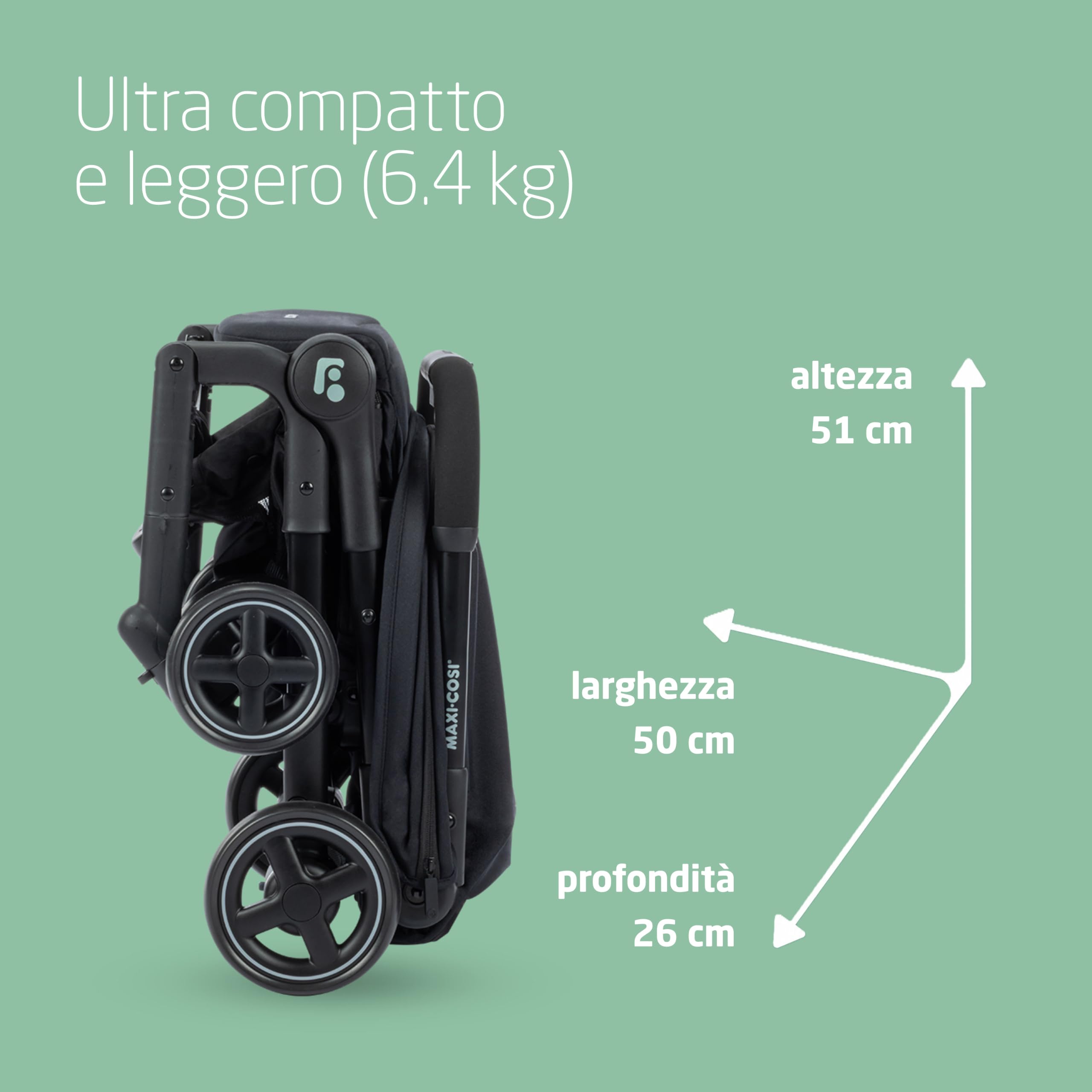 Maxi-Cosi Lara2 Passeggino Leggero per Bambini 0 - 4 anni, 0 - 22 kg, Passeggino da Viaggio Pieghevole Chiusura Compatta, Reclinabile 3 Posizioni, Tessuti Traspiranti, 2 Cestelli, Essential Black