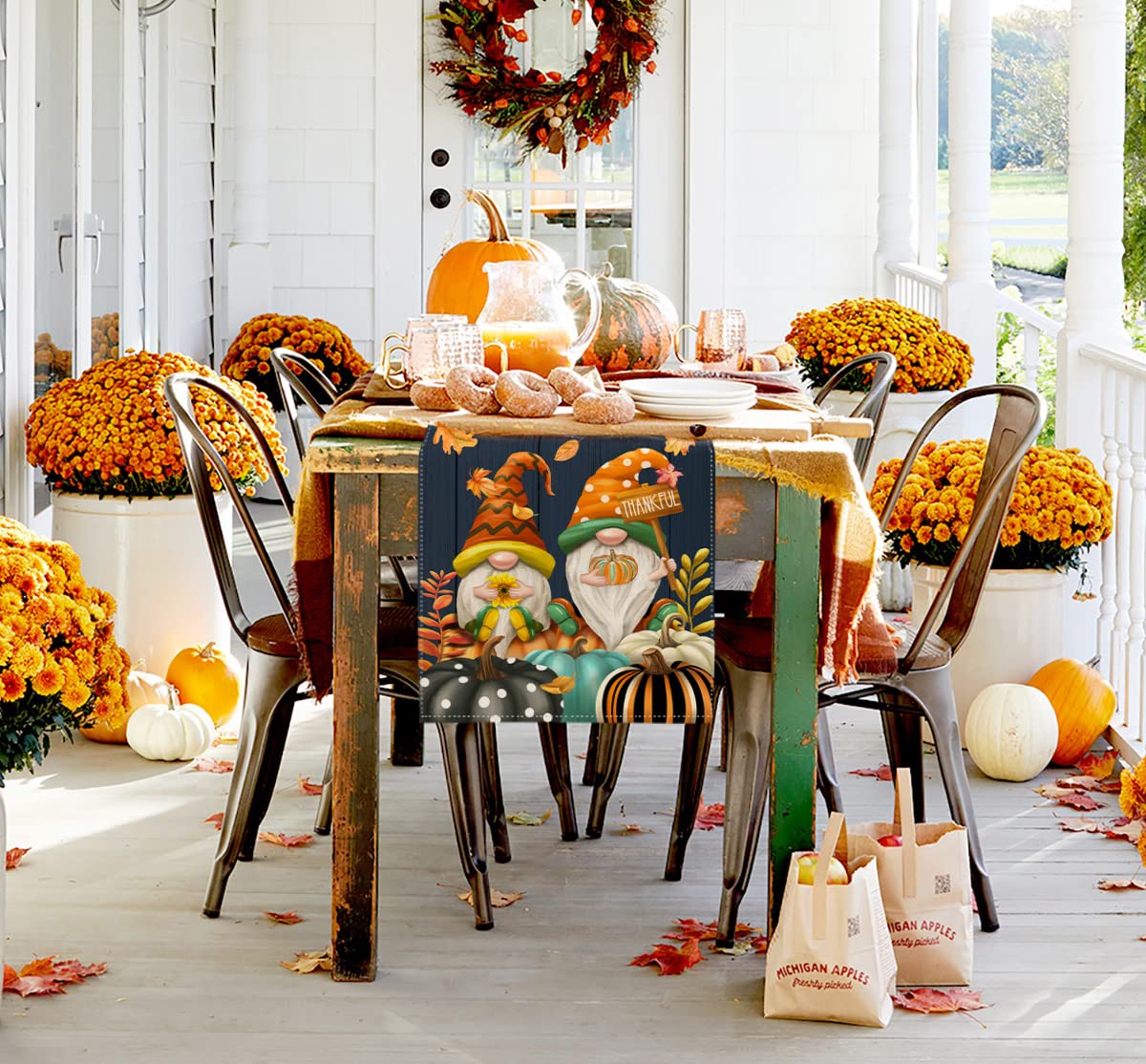 Herbst-Tischläufer Mit Kürbis & Ahornblättern – 228,6 Cm Lang, Jute-Optik – Für Thanksgiving & Feiern