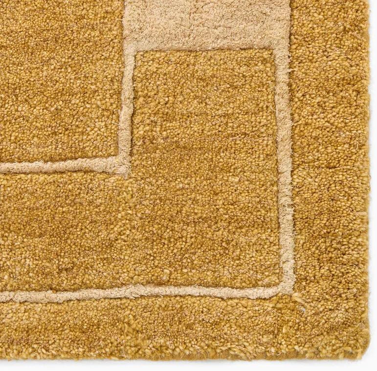 Hand Tufted Wool Area Rug, Warm Mustard Gold Solid Center with Minimal Border Design, Rectangular Modern Contemporary Carpet for Living Room, Bedroom, Dining Room