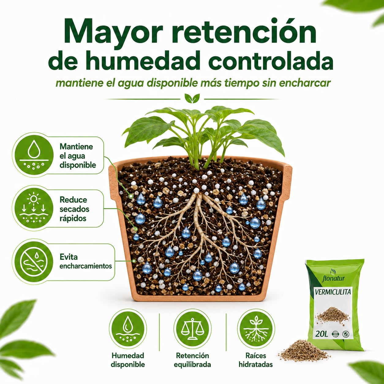 Vermiculita Premium, la elección Ideal para Mejorar tu sustrato. Saco de 20L de vermiculita Potencia la retención de Agua, promueve la aireación de Las raices.