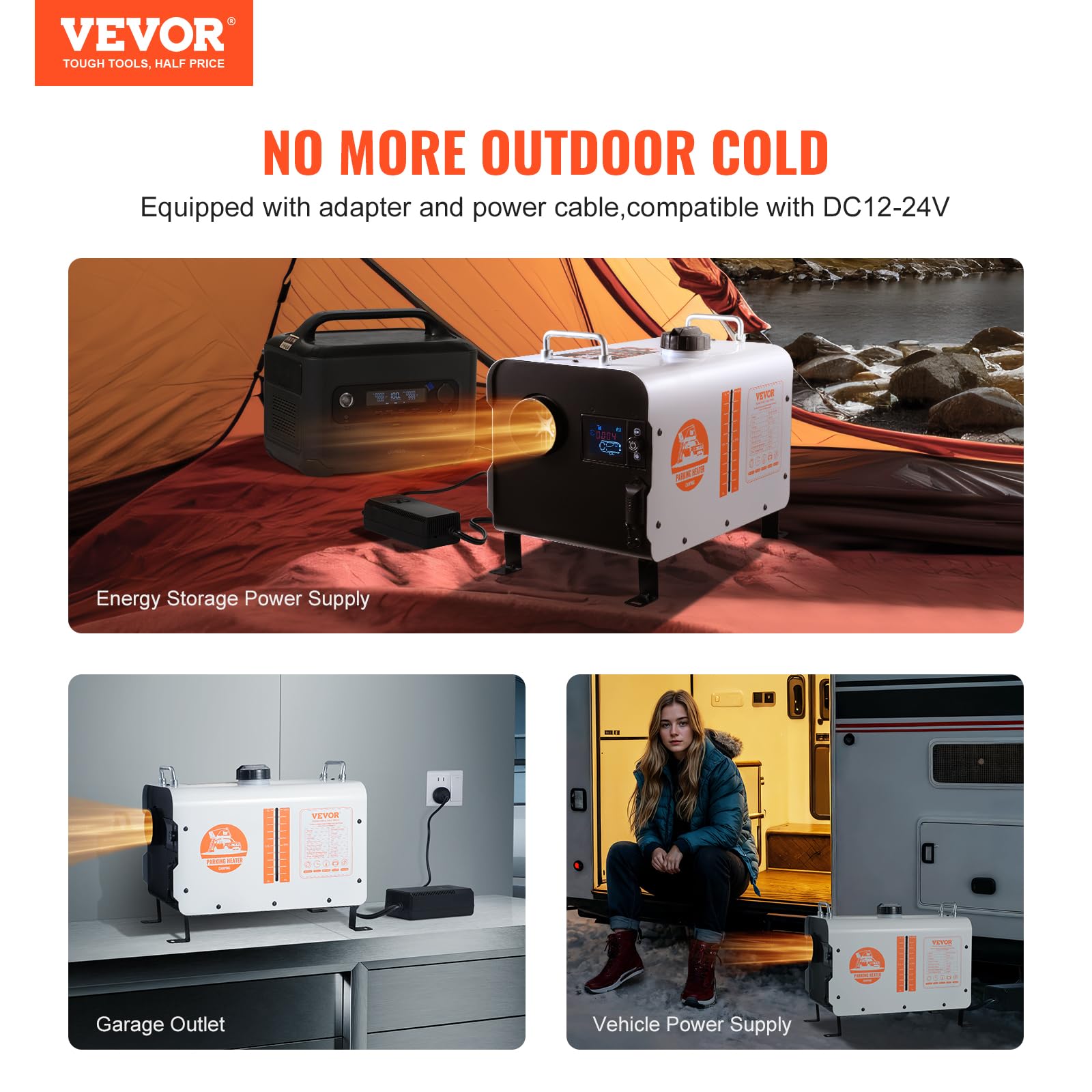 VEVOR Chauffage Diesel 8 kW, Réchauffeur d'Air Tout-en-Un 12/24/220 V, Contrôle par App Bluetooth, Télécommande et Écran d'Affichage, Alarme CO, Portable, Chauffage Rapide, pour Voiture Camping-car