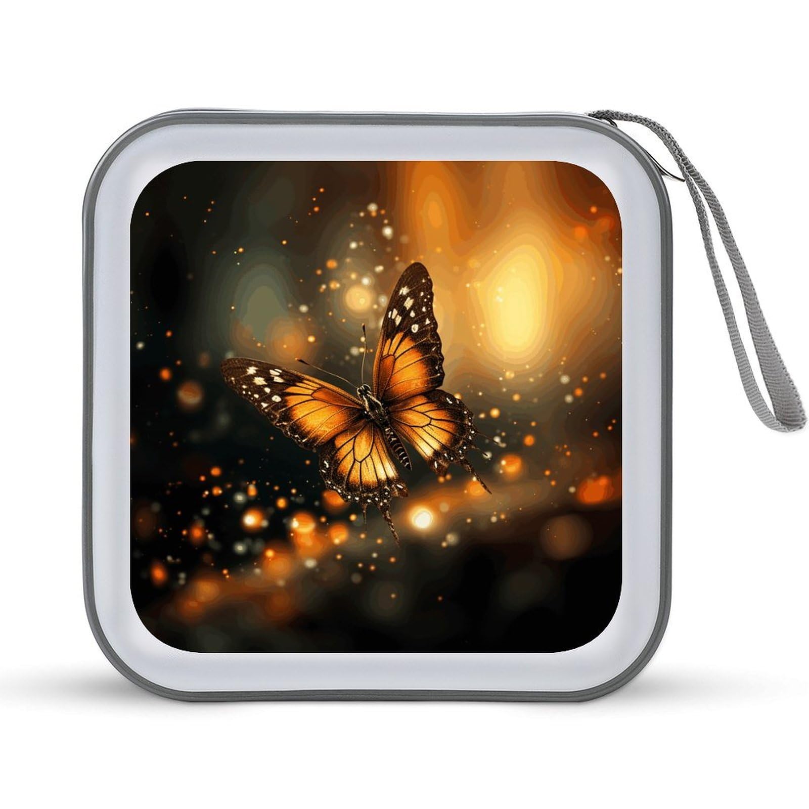 VstaDank - 40 Capacity Orange Butterflies CD Case with Zipper Disc Storage Organizer, Portable Hard Plastic CD Organizer, CD Organizer