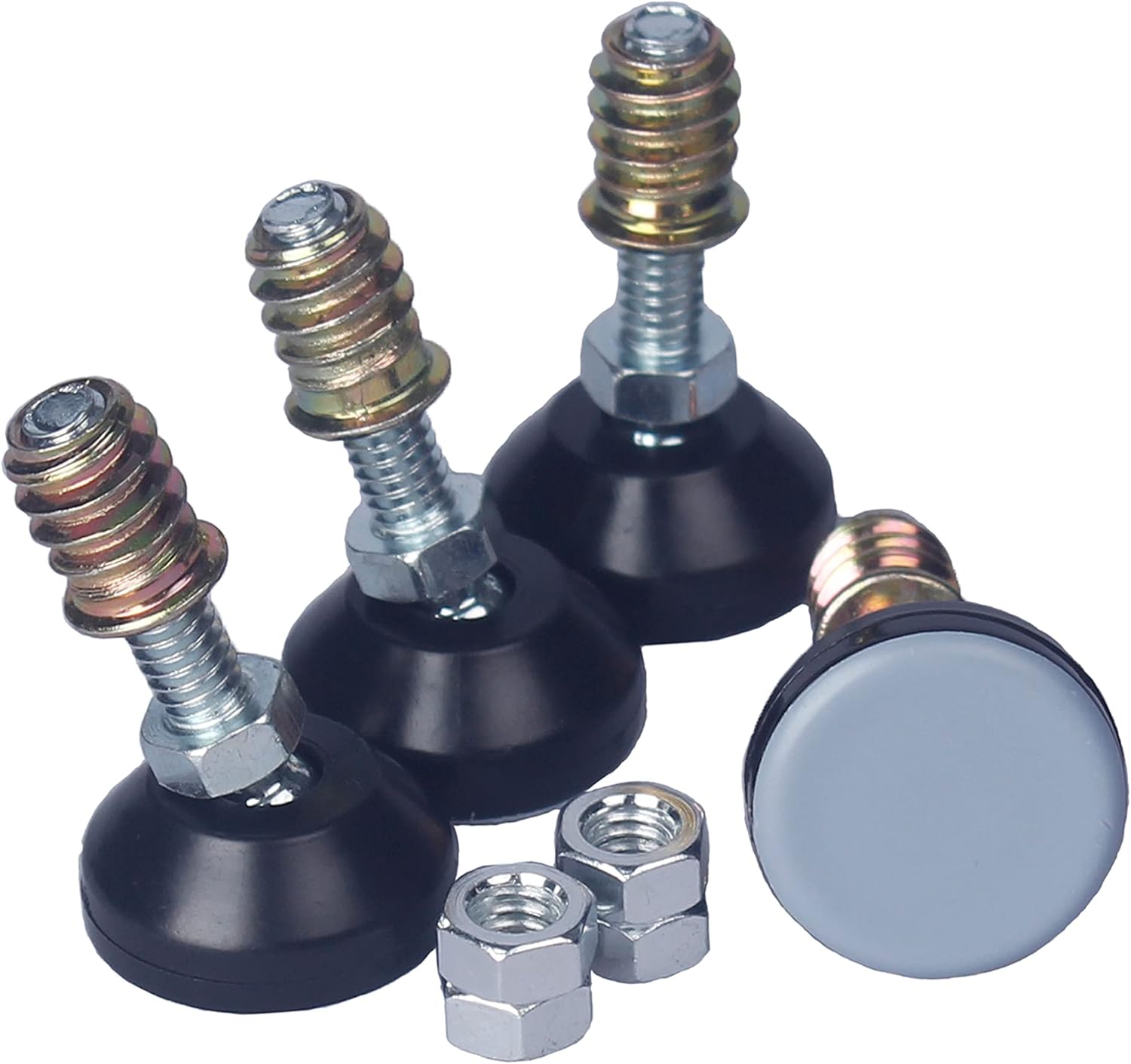 Furniture Leveler Swivel Feet PTFE(Teflon) Bottom(25mm Base),Threaded Shank(1/4-20) Adjustment Pads,Table/Chair/Cabinet/Sofa Medium Legs Leveling,Nuts Installation and Floor Protection(16 Pack)