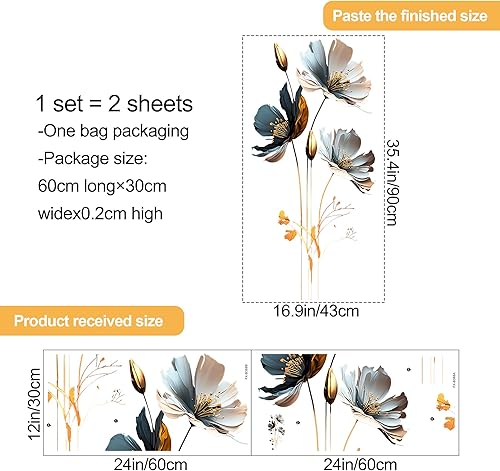 Miniatura 9 de DRWSSR Nueva calcomanía romántica pintada de flores azules de mariposa, calcomanía de pared de plantas, flores, bricolaje, extraíble, despegar y