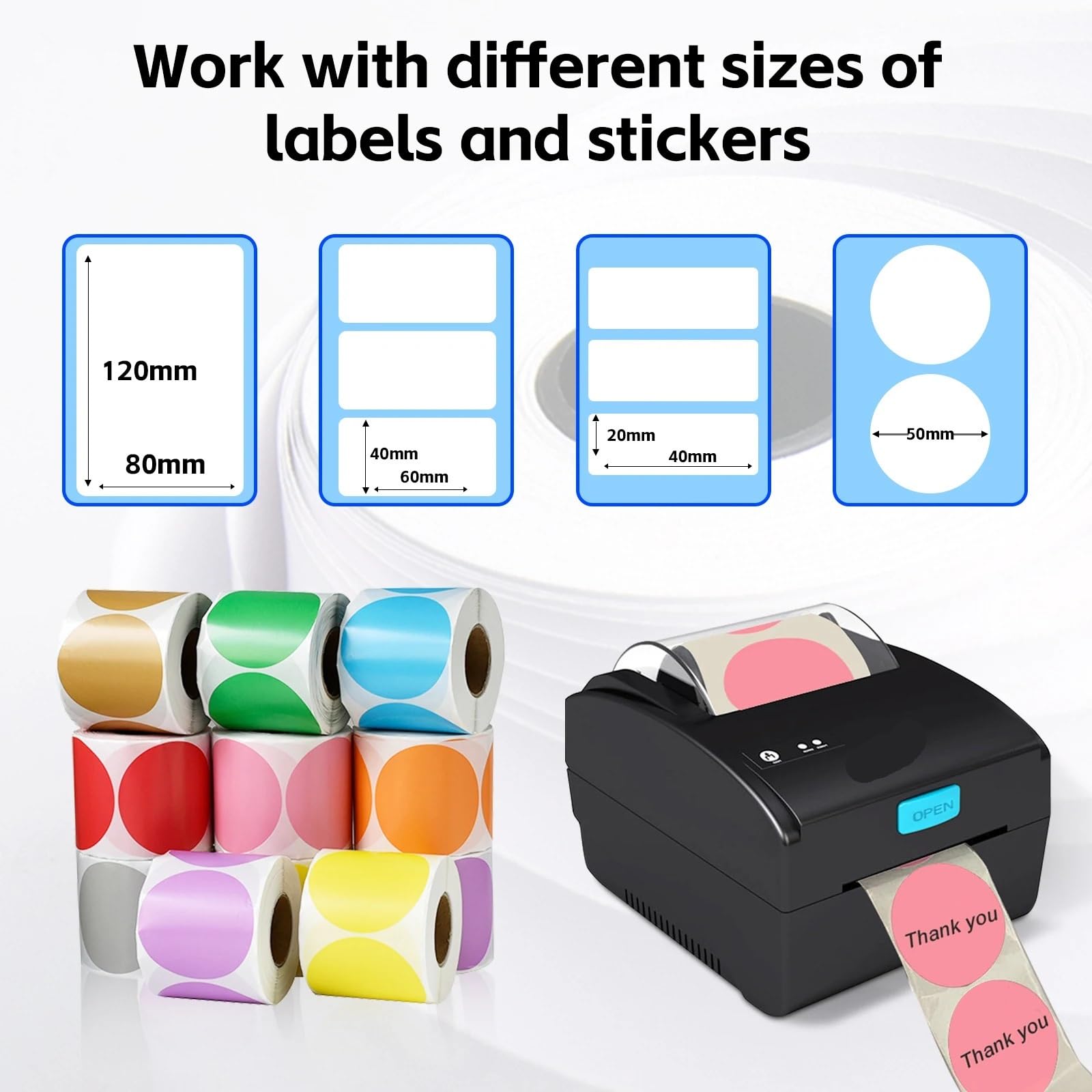 Producent etykiet, 80 Mm Termiczna Drukarka Etykiet, Kod QR, Urządzenie Do Naklejania Naklejek, XP 365b H-Z851, Drukowanie Przez USB I Bluetooth, do domu, kuchni, biura(H-Z851-USB-Bluetooth)