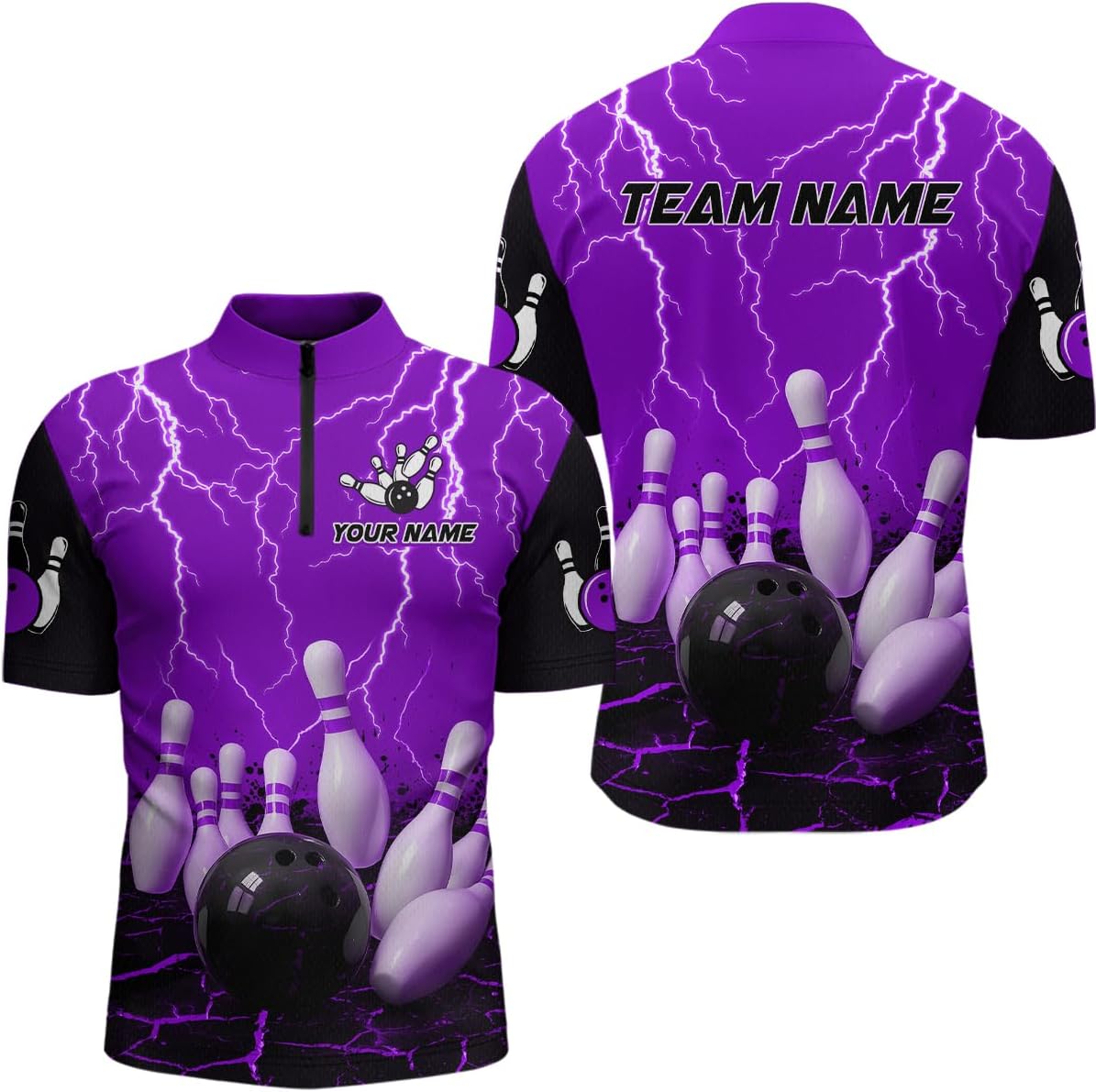 Thunder Lightning Lava Bowling Shirt for Men Women Custom Team Bowling Jerseys Bowling Polo Shirts & Bowling 1/4 Zip Shirts