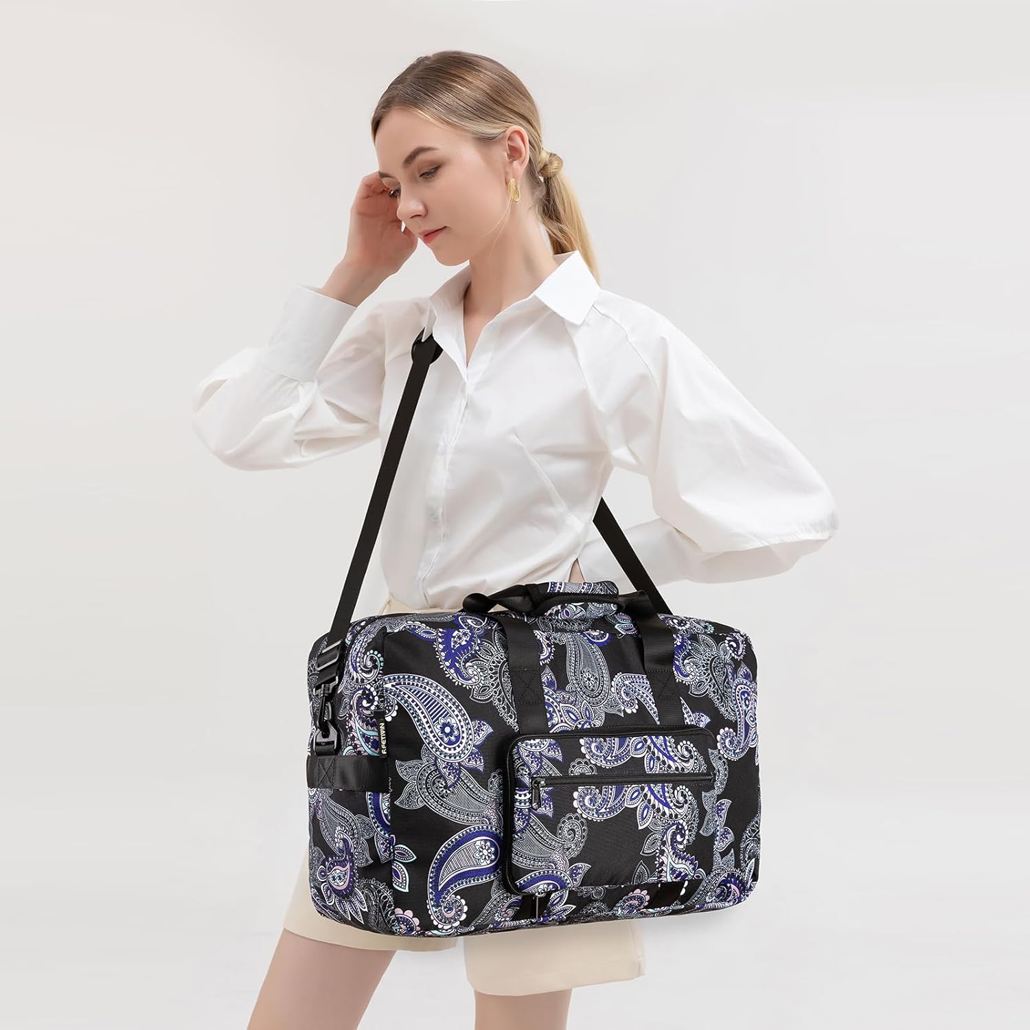 F.FETIVIN Weekender Bag Carry On Travel Duffle Bag Medium Overnight Bag for Women(Black Paisley) - Image 7