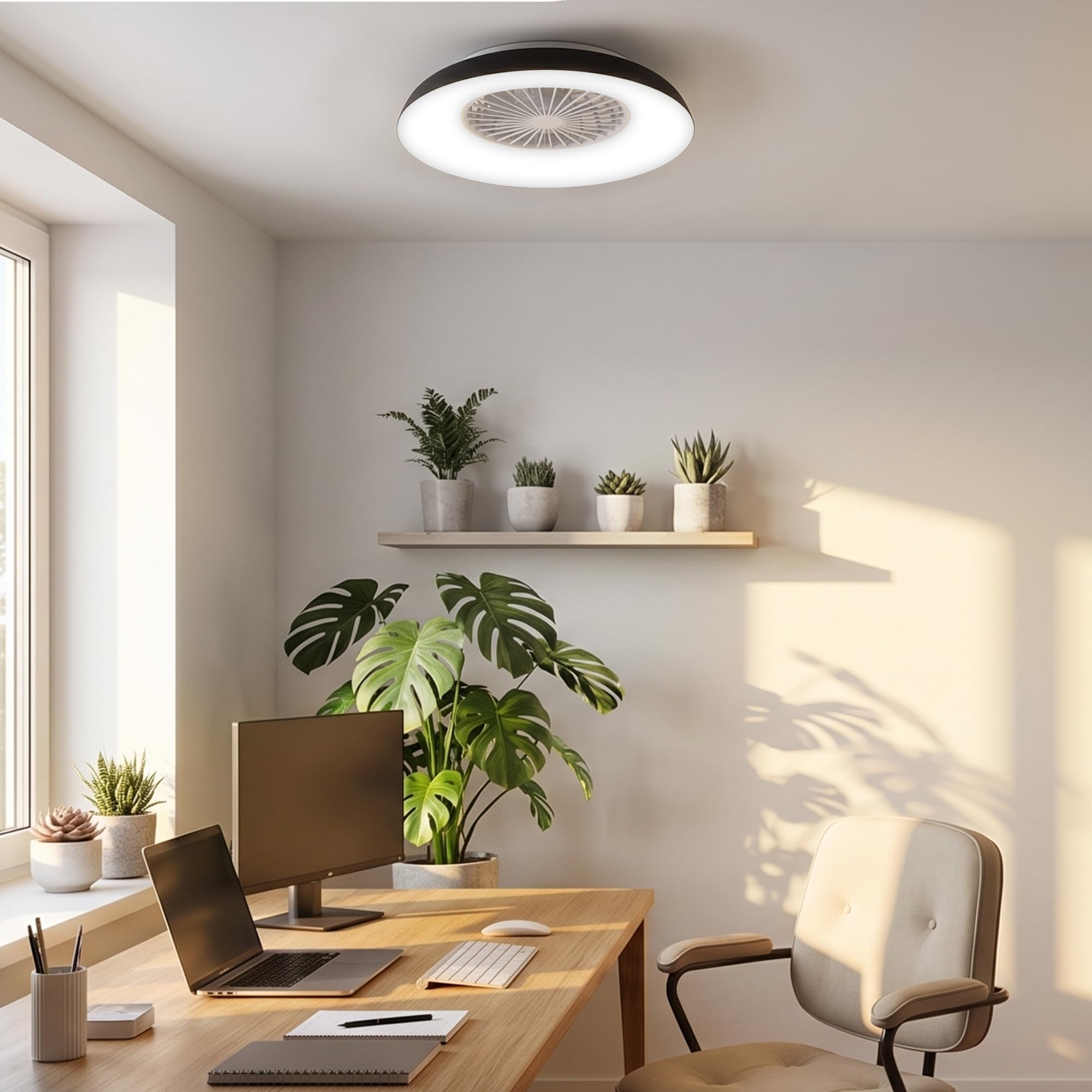 BRILONER - Ventilador de techo con luz LED, mando a distancia, motor DC silencioso con 5 velocidades, CCT y luz regulable, lámpara ventilador techo dormitorio, 60 x 19 cm, negro, blanco