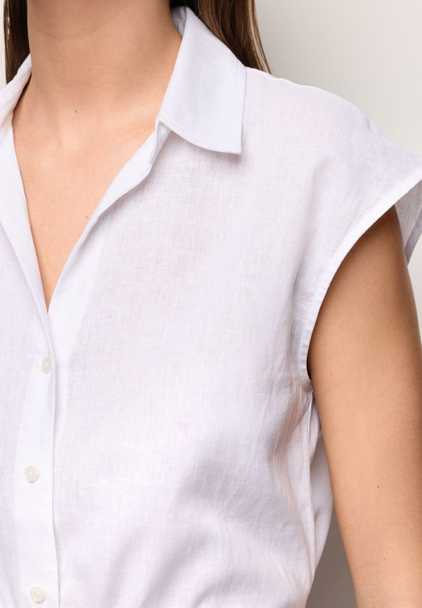 YAMAMAY - Chemise à manches courtes pour femme, lin viscose, blanc, monochrome